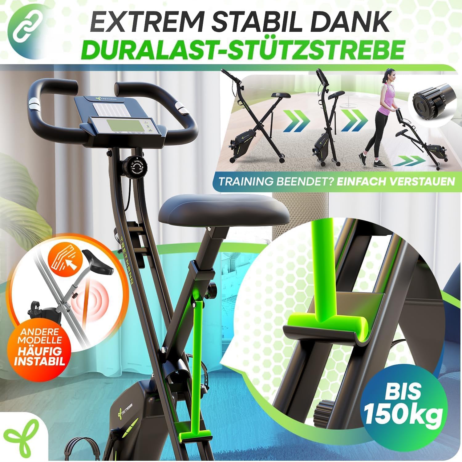 Tretmann Home Fahrrad klappbar – extra bequem & leise, bis 150 kg belastbar – Bild 5