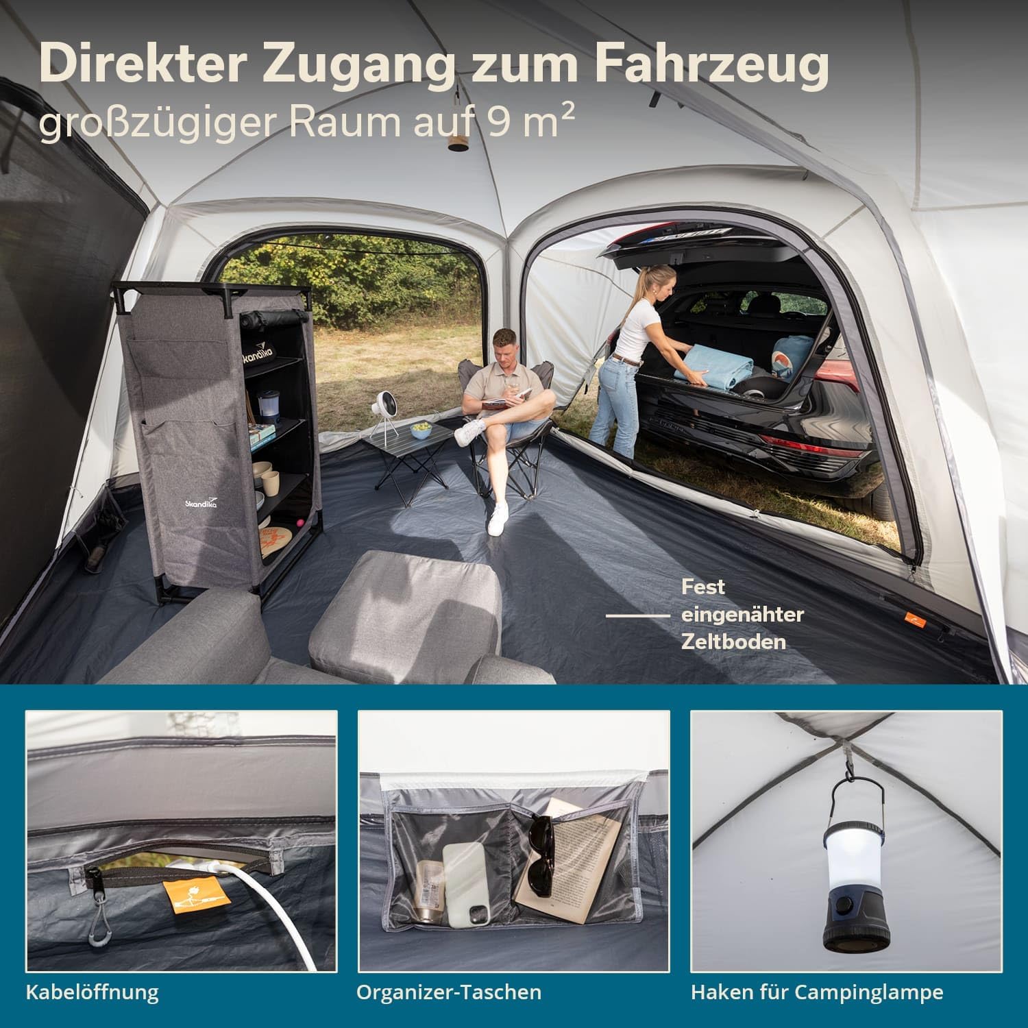 Skandika Autozelt Pitea 4 Flex Protect | Zelt für 4 Personen, Autozelt Plus Schleuse für Van, SUV, eingenähter Zeltboden, mit Sonnendach, Wassersäule 5000 mm, UPF 50+ | Zelt, Camping, Outdoor – Bild 4