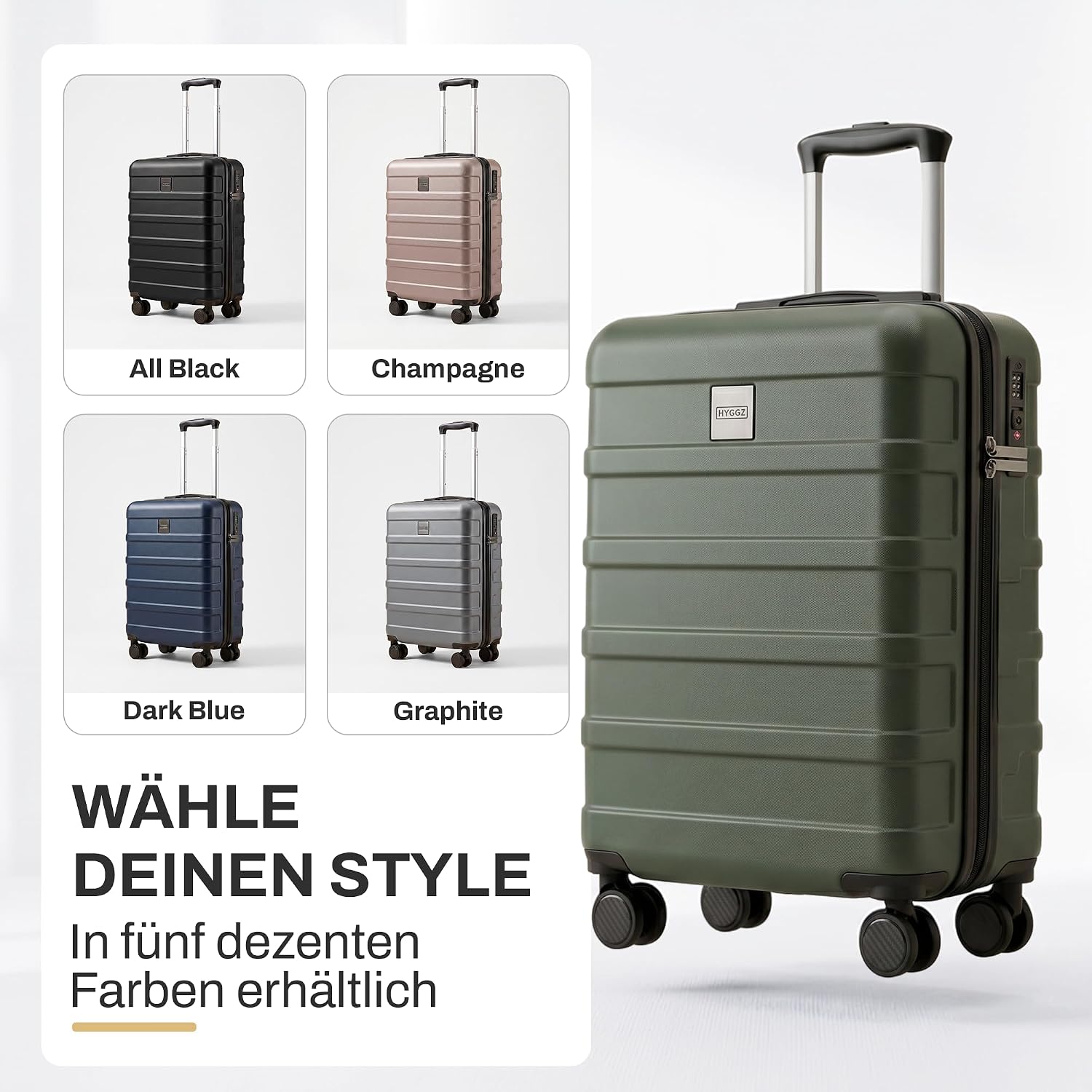 Trolley Handgepäck Koffer, Urban Olive (Grün) 55x40x20cm, Hartschale – Bild 7