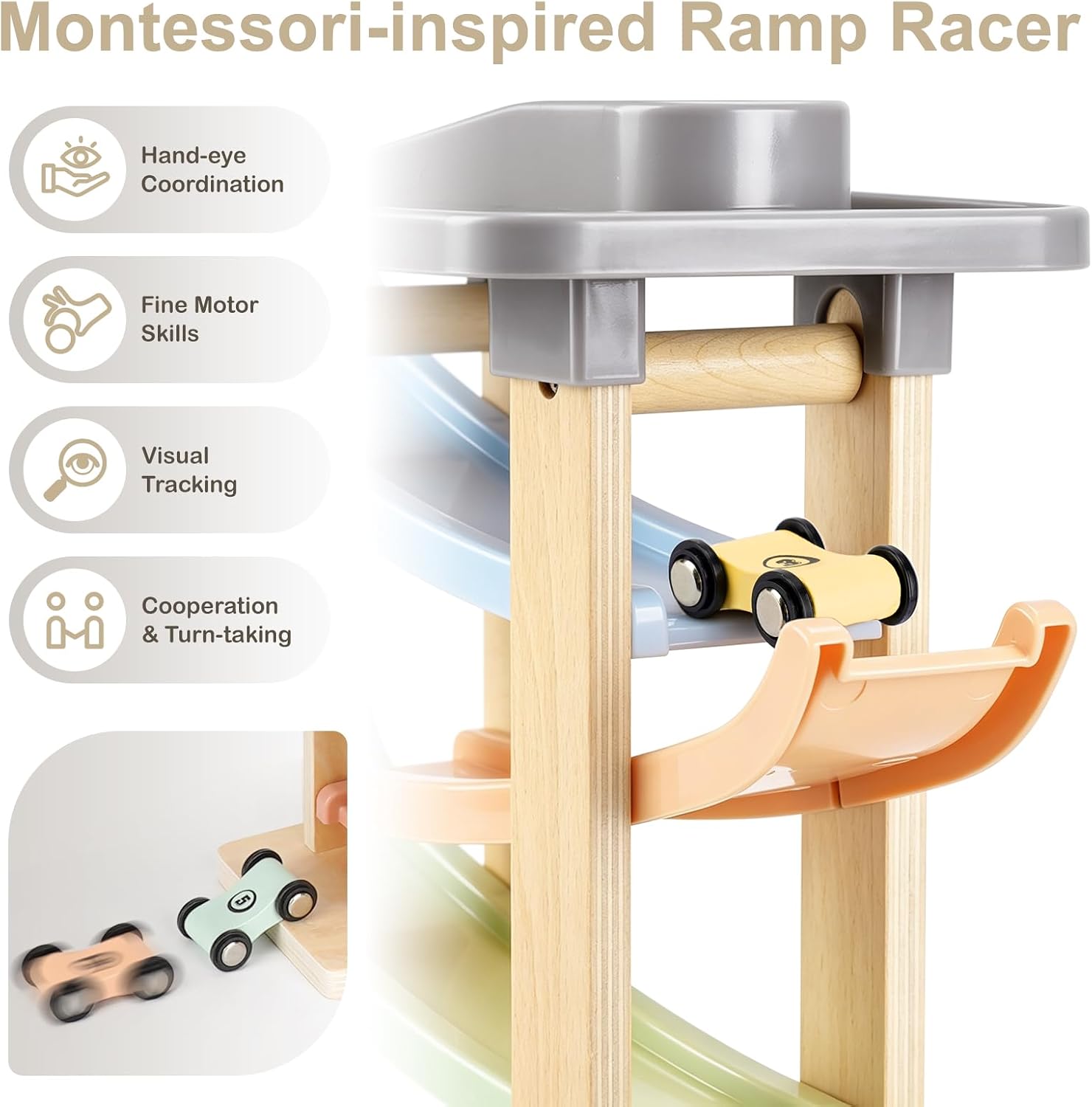 Joyreal Kugelbahn Baby Holz ab 1 2 3 Jahr - Montessori Auto Spielzeug, Kugelbahnen Holzspielzeug Kinderspielzeug Geschenk zum 1. Geburtstag Junge Mädchen Baby – Bild 5