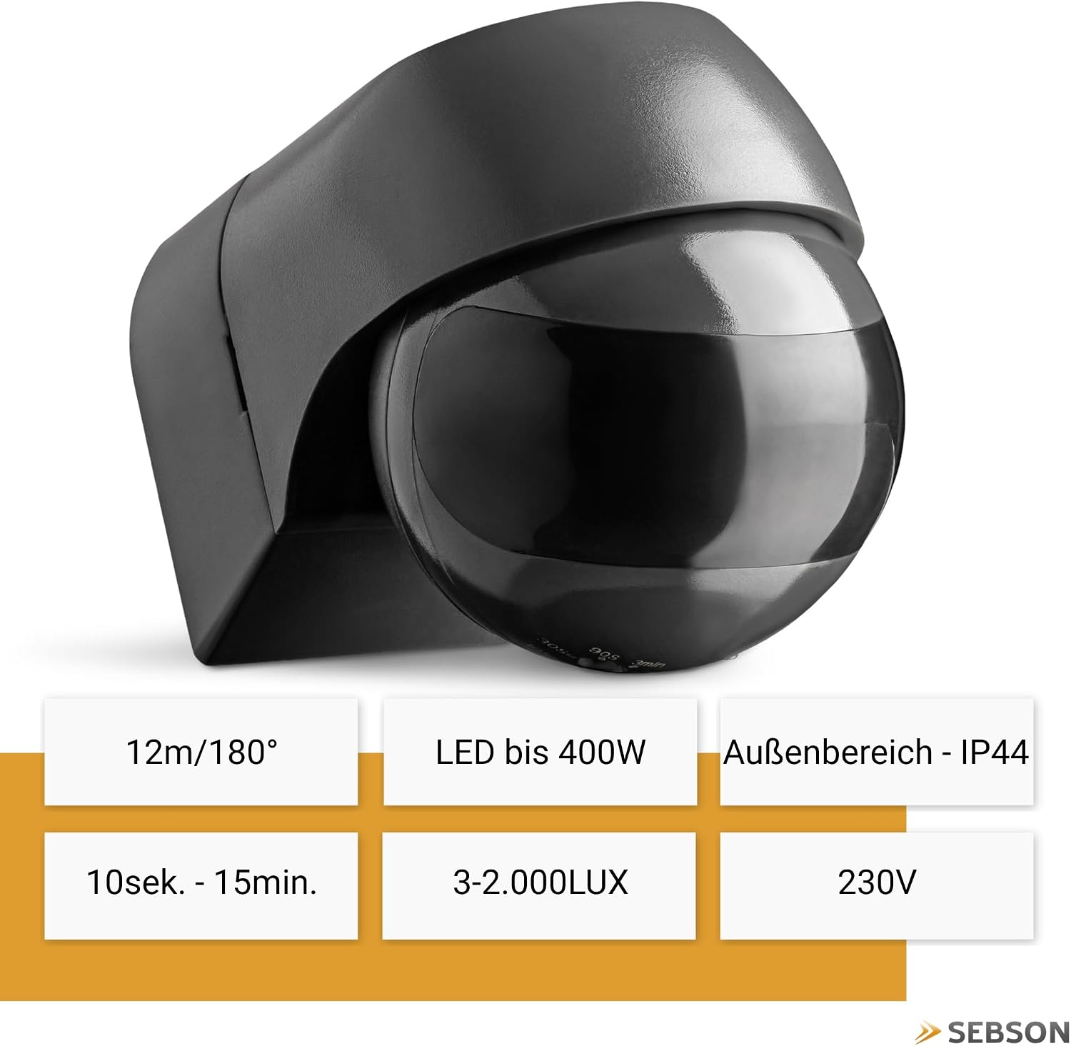 SEBSON Bewegungsmelder Außen IP44 Aufputz Anthrazit, LED geeignet 400W – Bild 2