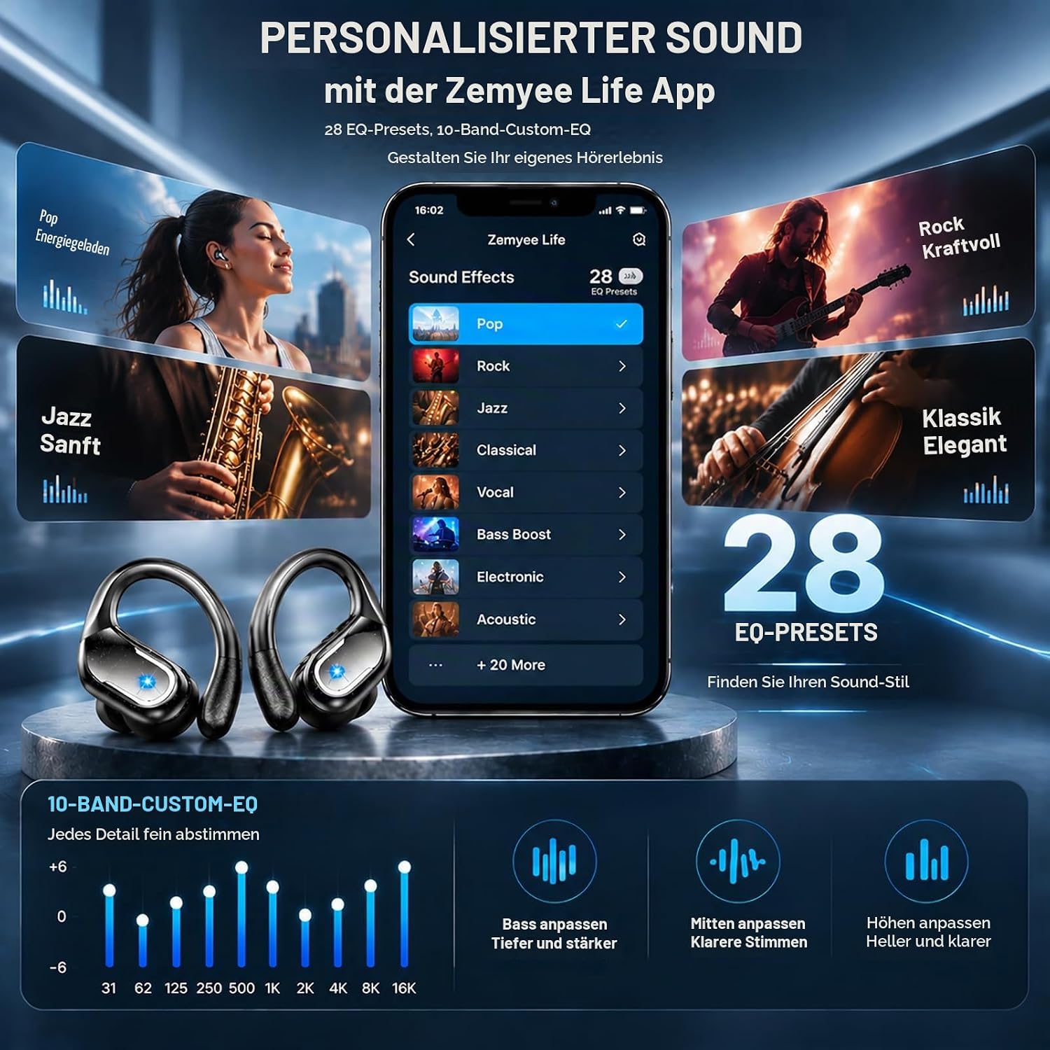 2026 Kopfhörer Kabellos Bluetooth 5.4 Kopfhörer Sport mit 28 EQ APP, 75Std – Bild 3