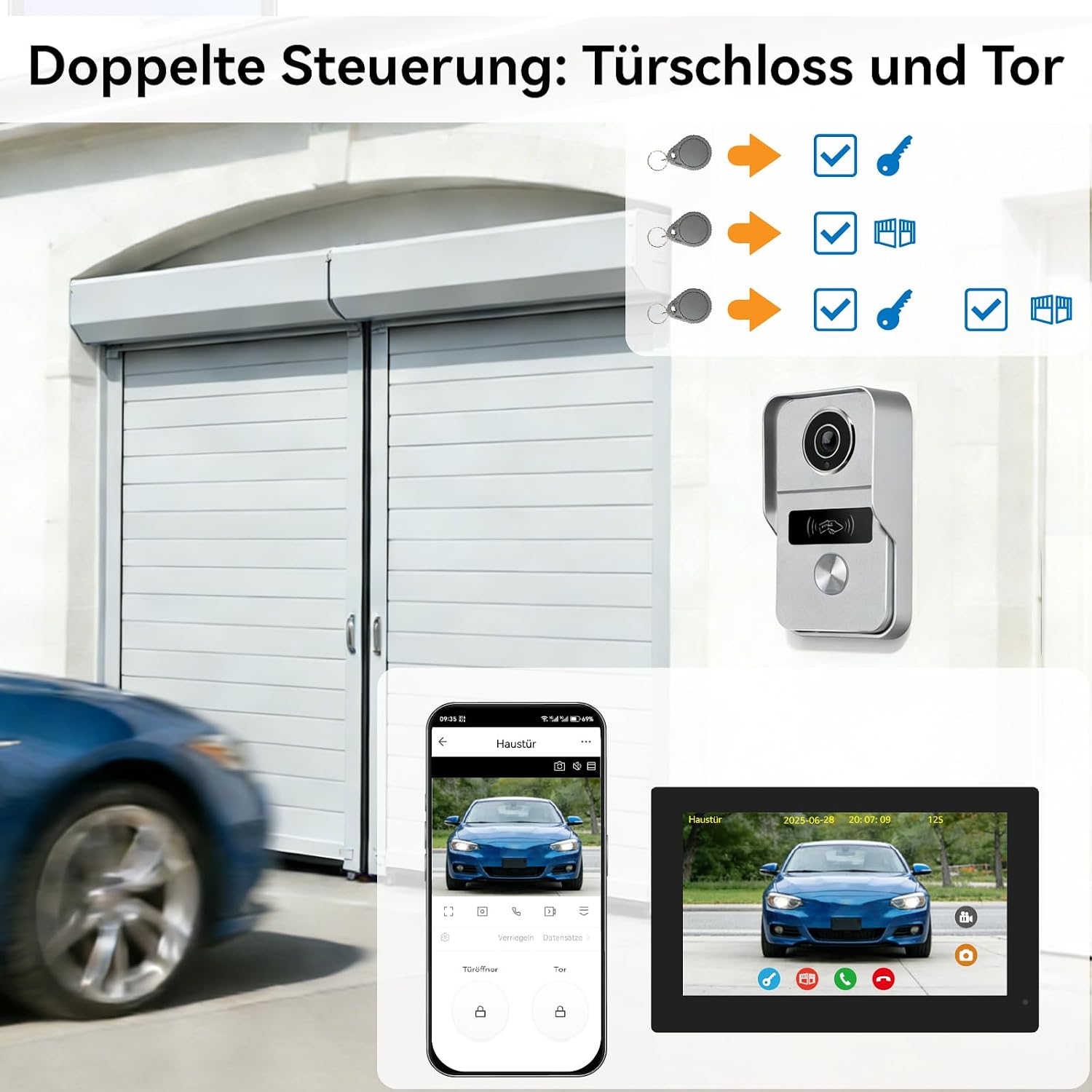 Video Türklingel mit Kamera, 2-Draht, Türsprechanlage mit 7" Farb-Touchscreen, Entsperren und Zwei-Wege-Audio, Gegensprechanlage mit Türöffner, Personenerkennung – Bild 11