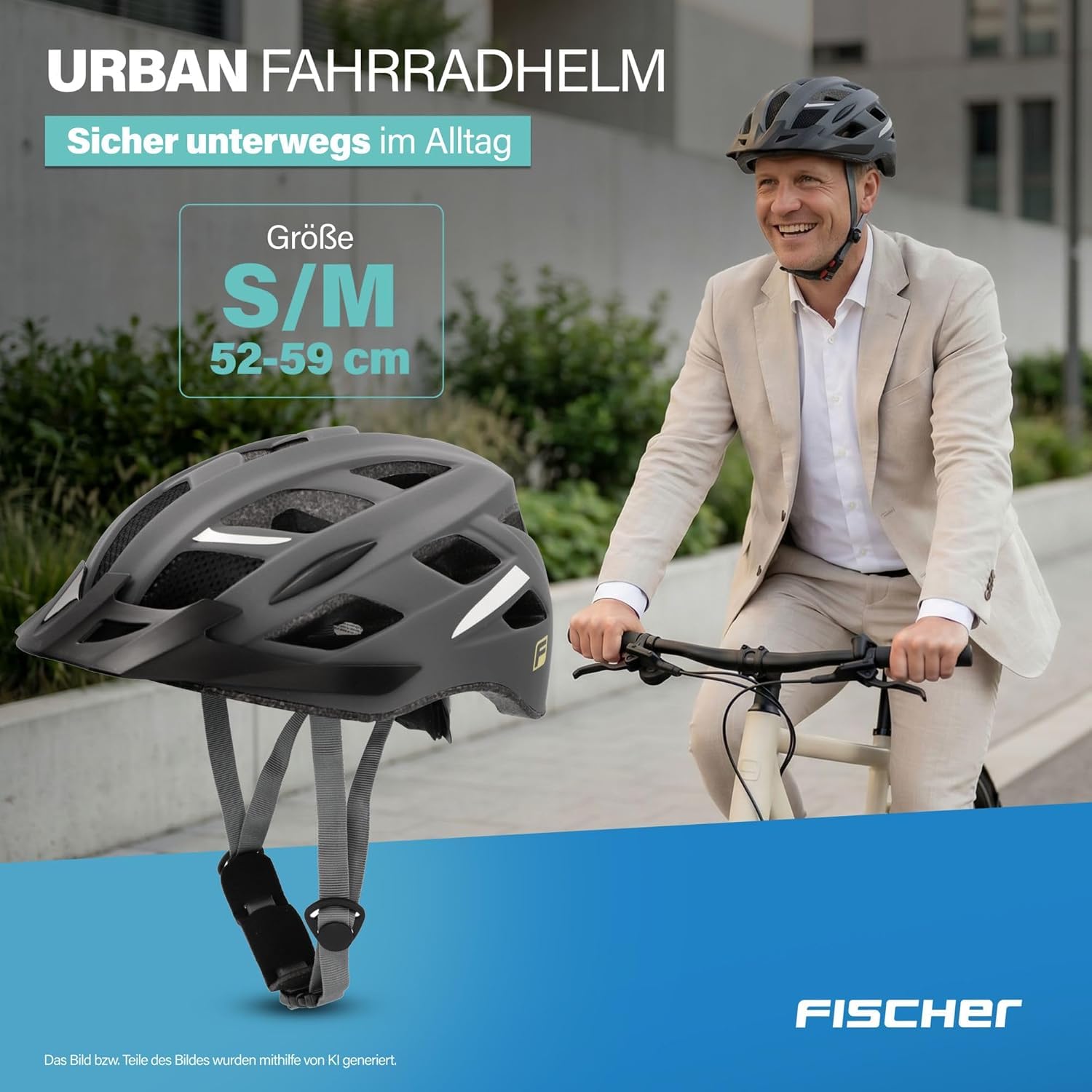 Fischer Erwachsene Fahrradhelm, Radhelm, Cityhelm Urban Lano, mit beleuchtetem Innenring-System – Bild 2
