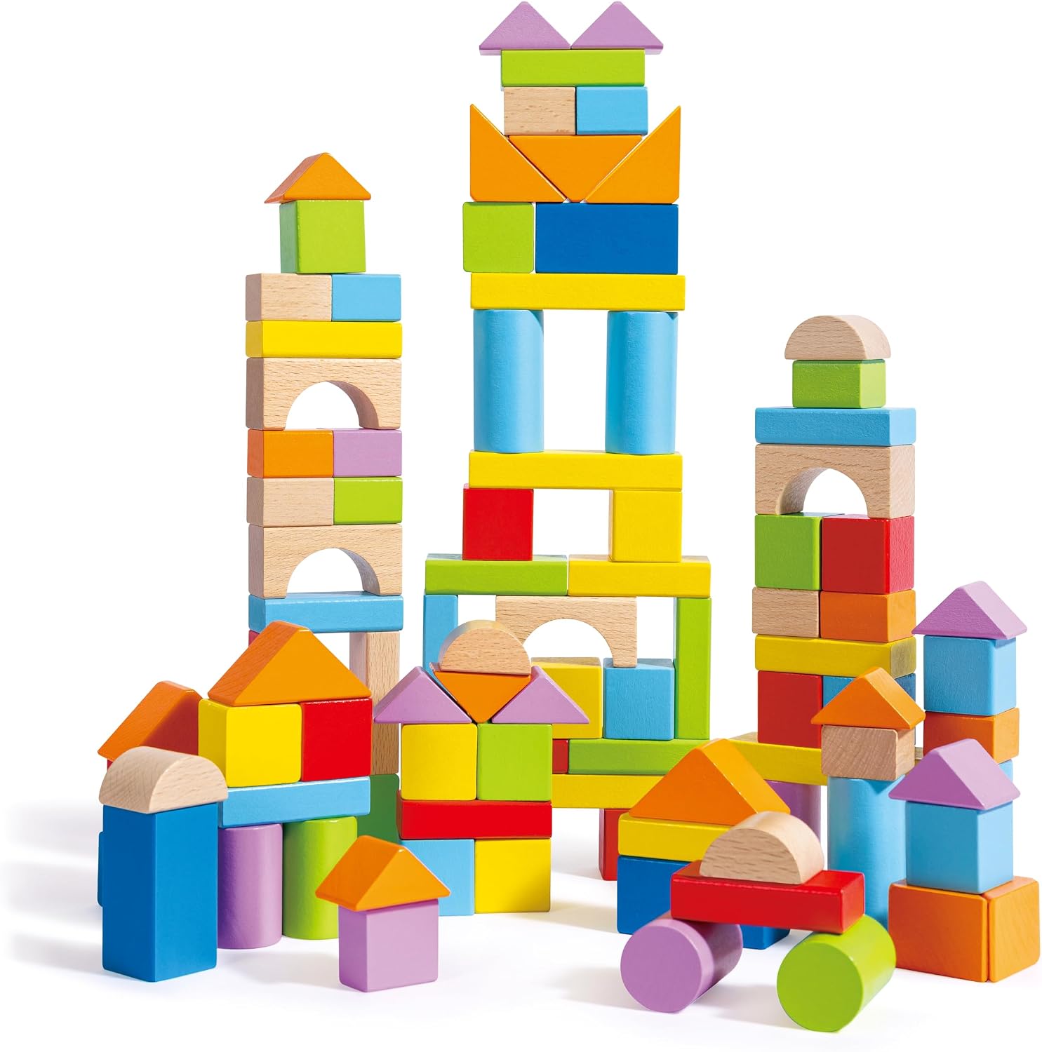 Hape Wunderbare Holzbausteine - 101-teiliges Set mit bunten Klötzen, Motorik- und Konstruktionsspielzeug, zur Förderung der Feinmotorik, für Kinder ab 12 Monaten – Bild 7
