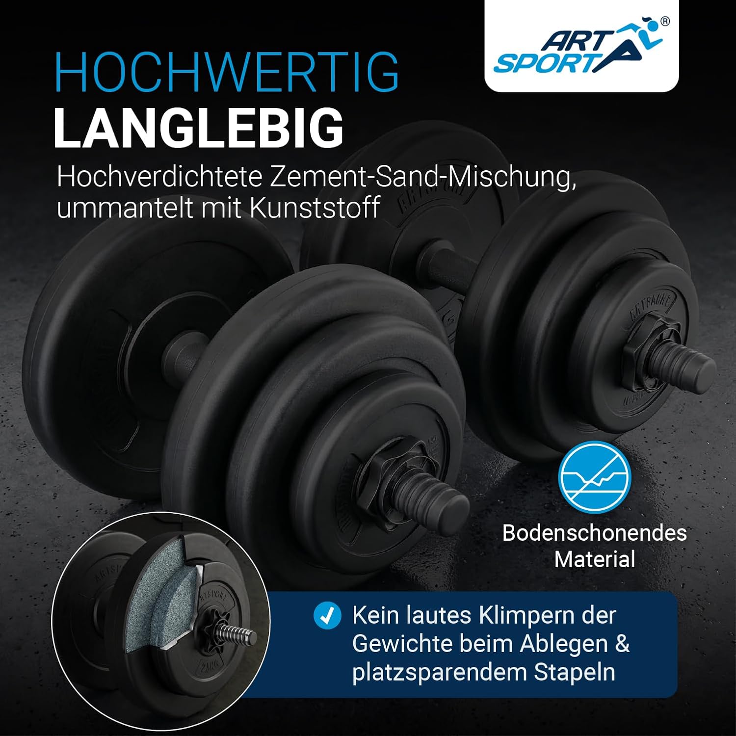 ArtSport 2er Hantelset 20/30 / 40 kg - Kurzhantel Set mit 2 Kurzhanteln, Gewichten & 4 Sternverschlüsse – Bild 6