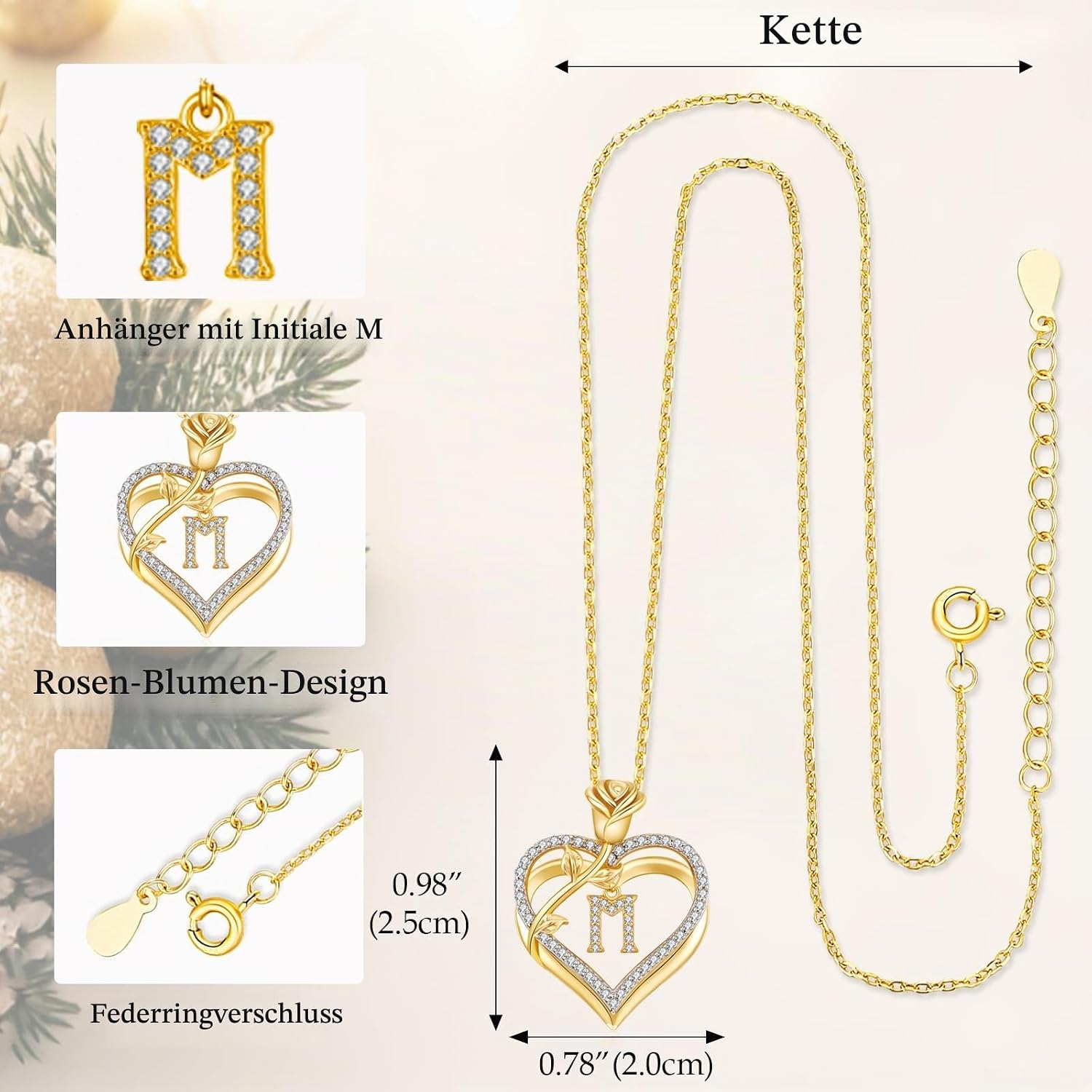 Gold Halskette Damen A-Z Buchstaben Kette Rose Herzketten Schmuck Damen – Bild 5