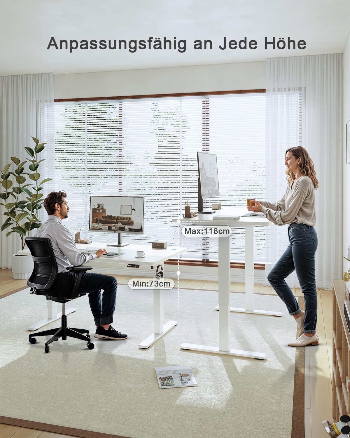 JUMMICO Höhenverstellbarer Schreibtisch 120 x 60 cm, USB-A-Anschluss – Bild 6