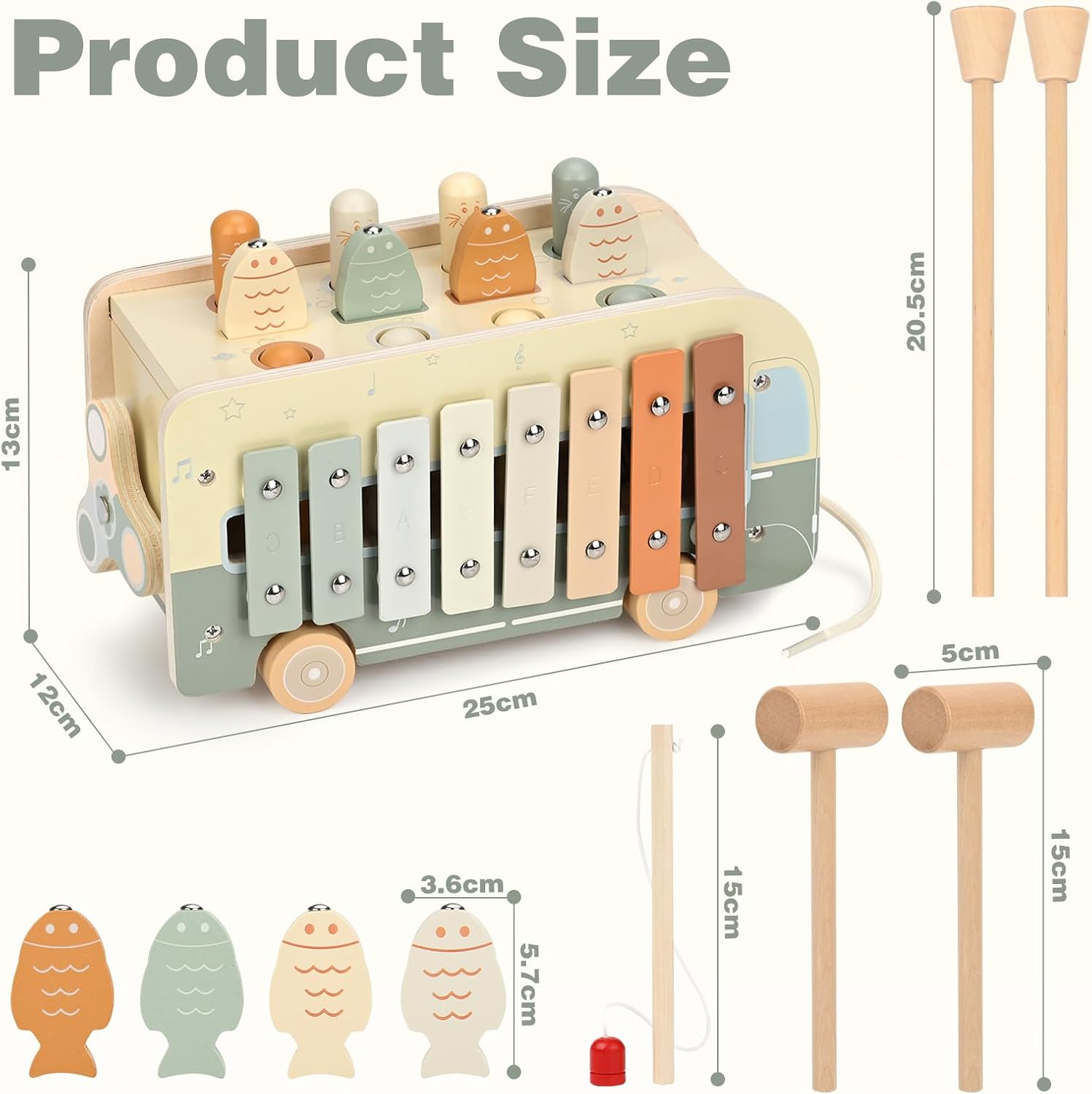 Vanplay Montessori Spielzeug ab 1 Jahr, 7 in 1 Hammerspiel Angelspiel Magnet Holzspielzeug Motorikspielzeug, Xylophon Kinder 1 Jahr, Geschenk Kinderspielzeug ab 1 2 3 Jahre Mädchen Junge – Bild 6