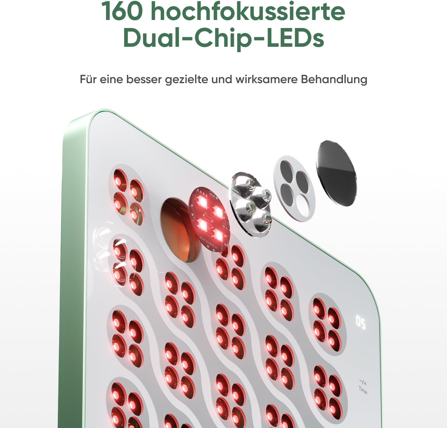 Nanoleaf Rotlichtlampe, Infrarottherapie für Körper & Gesicht, 160 LEDs (jeweils Rot 630 + Nahinfrarot 850 nm), Red Light Therapy Panel mit 4 Intensitätsstufen, Timer, Brille + Ständer – Bild 6