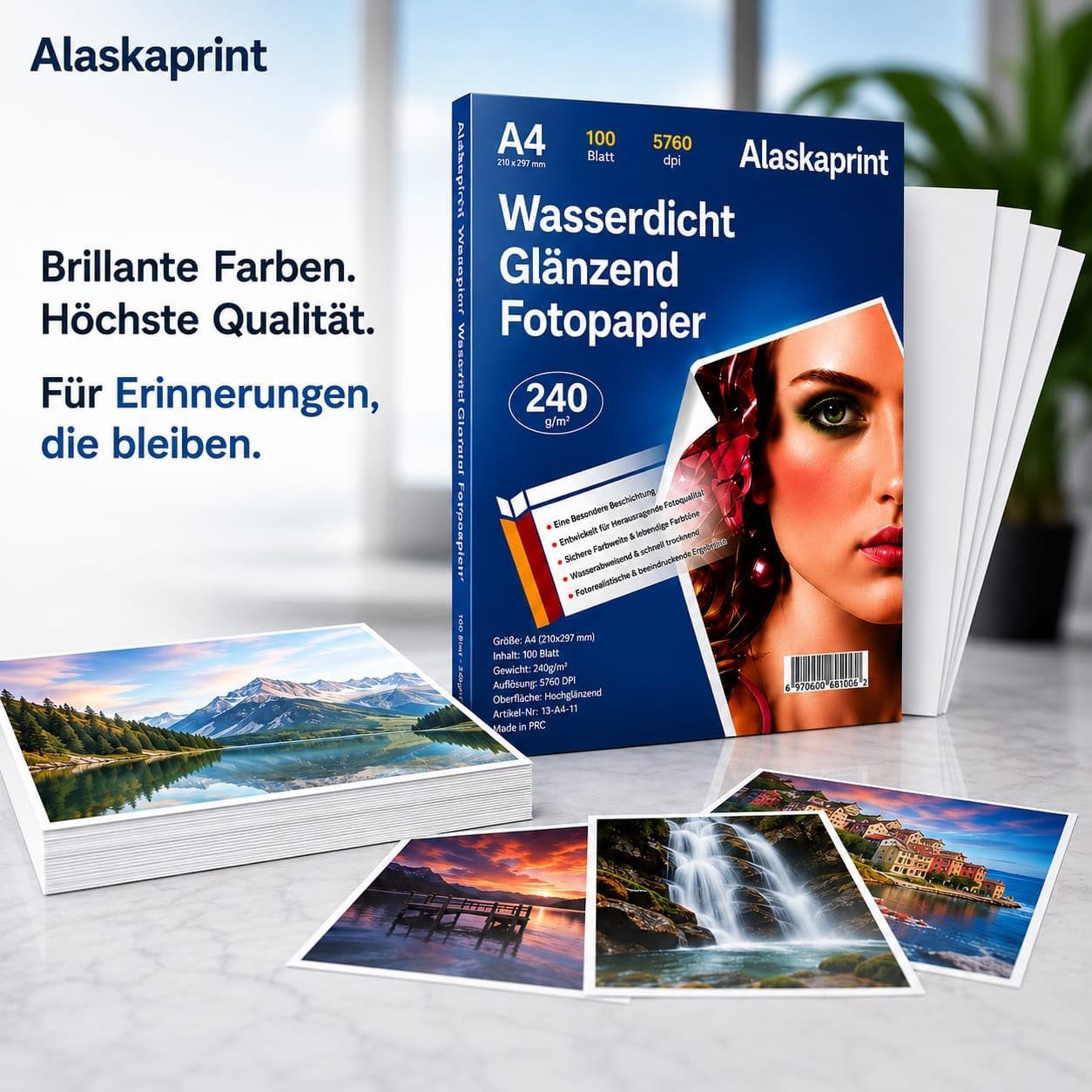 100 Blatt Fotopapier A4 hoch glänzend tintenstrahldrucker 240g/m² fotopapier Fotokarten Photokarten Sofort Trocken Wasserfest Hochweiß fotoblätter – Bild 2