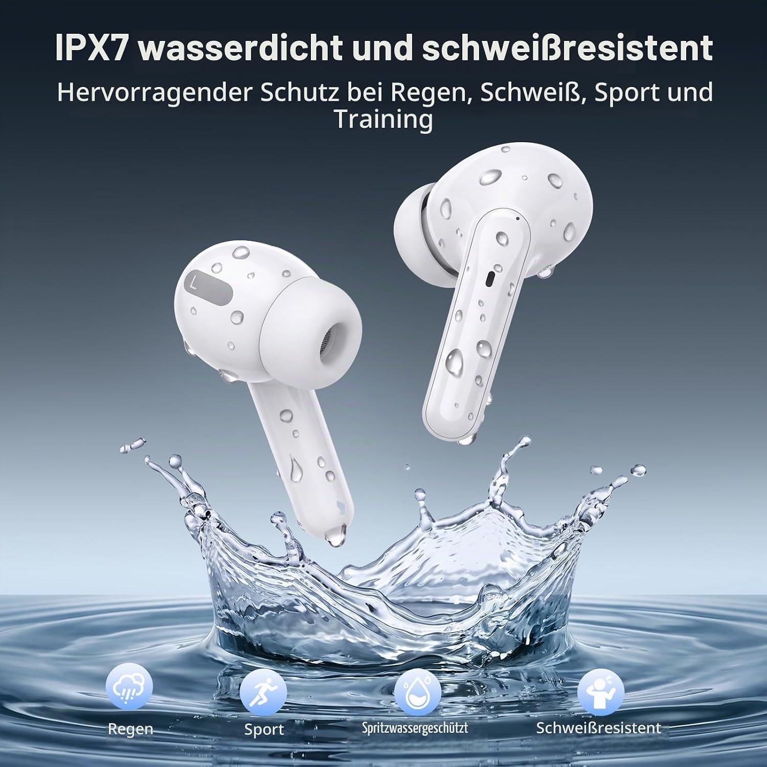 Bluetooth Kopfhörer, 2026 Kopfhörer Kabellos Bluetooth 5.3 HiFi Stereo, 72 Std Spielzeit In Ear Kopfhörer mit ENC Noise Cancelling Mics, IP7 Wasserdicht Kabellose Kopfhörer mit LED-Anzeige, USB-C – Bild 7