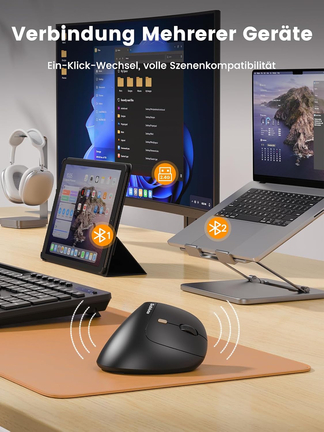 SABLUTE MAM3 Ergonomische Vertikale Maus, Bluetooth, Wiederaufladbare – Bild 4