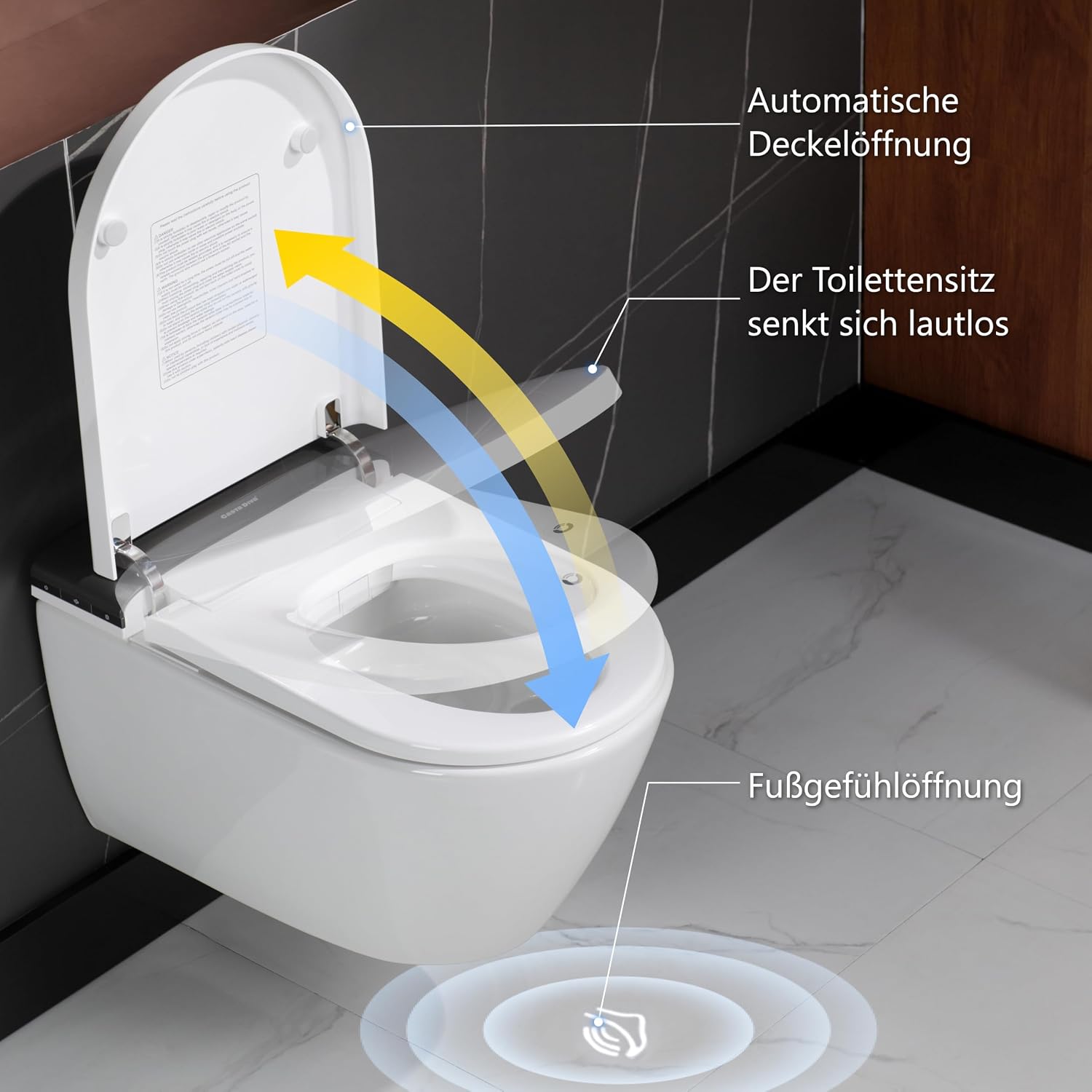 Casta Diva Dusch WC Komplettanlage mit UV-Sterilisation, Hänge WC mit Bidet Funktion, Sitzheizung, Entkalkungs und Geruchsfunktion, Automatischer Deckelöffnung und WC Fernbedienung (CD-AU002) – Bild 5