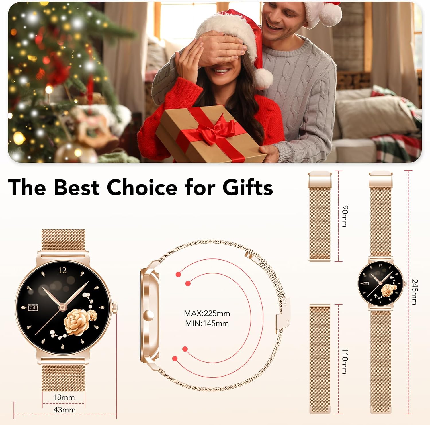 Smartwatch Damen mit Telefonfunktion, 1,27-Zoll AMOLED-HD Voll-Touchscreen Smartwatch, 120+ Sportmodi, IP68 Wasserdicht Fitness Tracker mit Herzfrequenz, Schlafmonitor für iOS Android, Rotgold – Bild 7