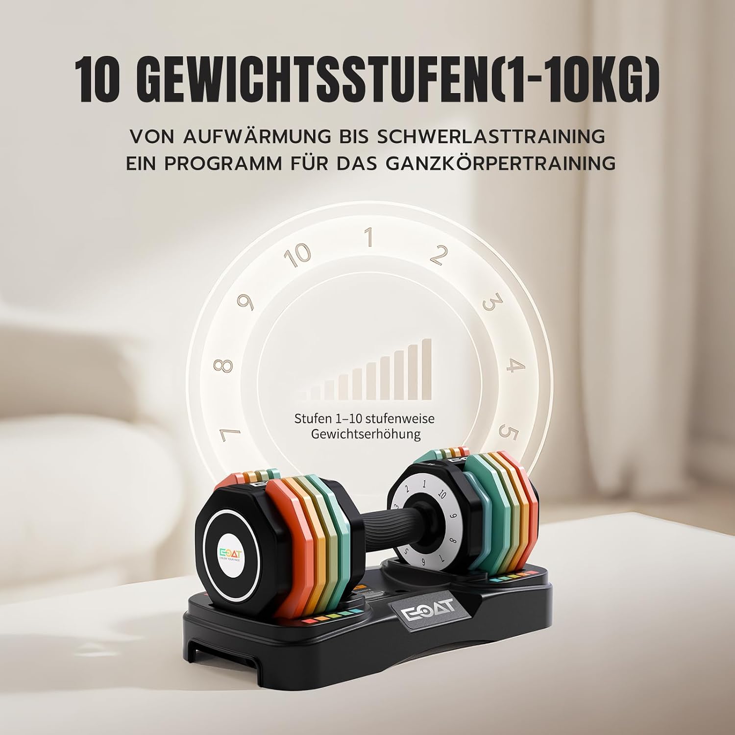 EOAT Verstellbare Hantel, 10 Gewichtsstufen, für Männer und Frauen geeignet, für das Training zu Hause und das Ganzkörpertraining – Bild 4