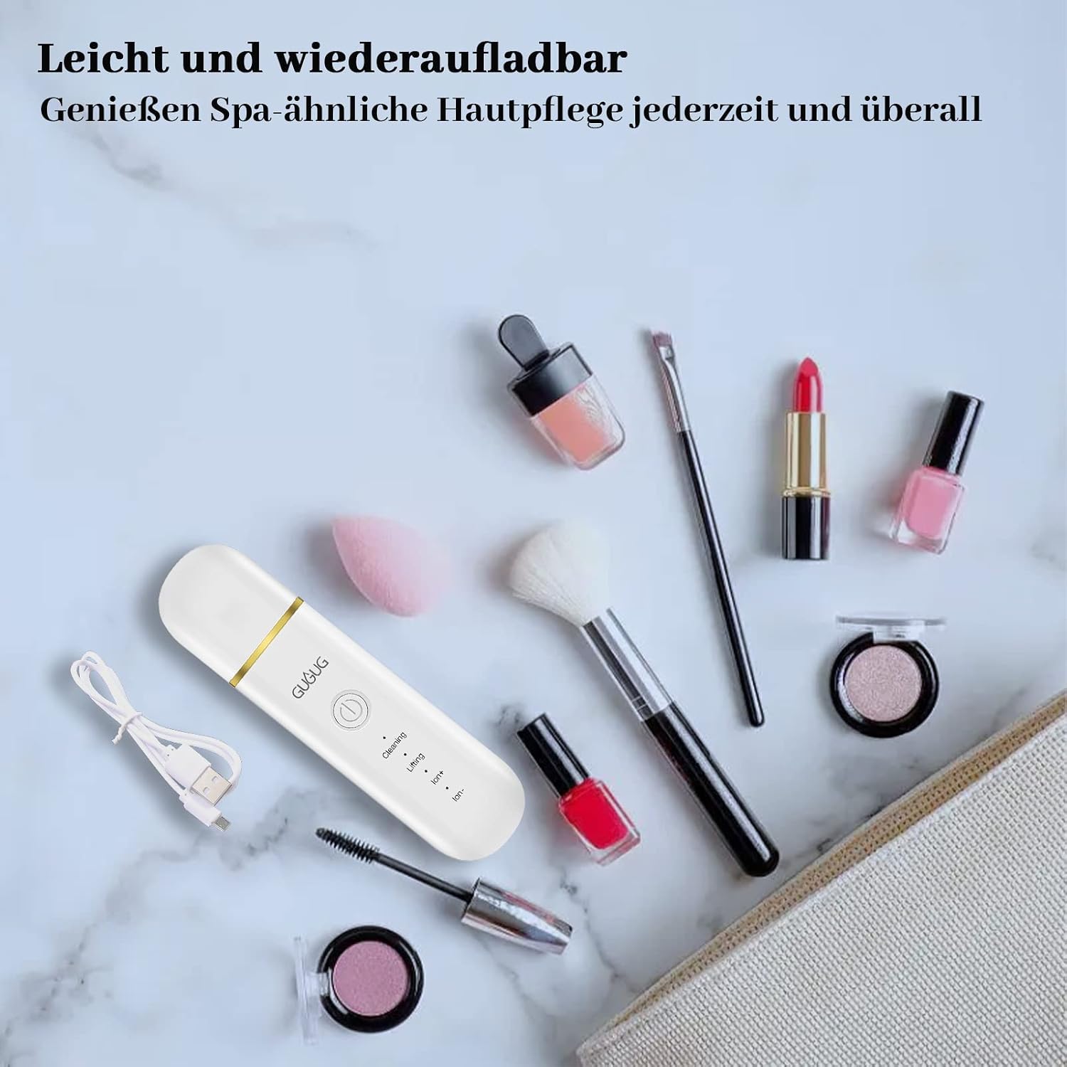GUGUG Ultraschall Skin Scrubber,Gesichtsspatel und Porenreiniger,4 Modi – Bild 7