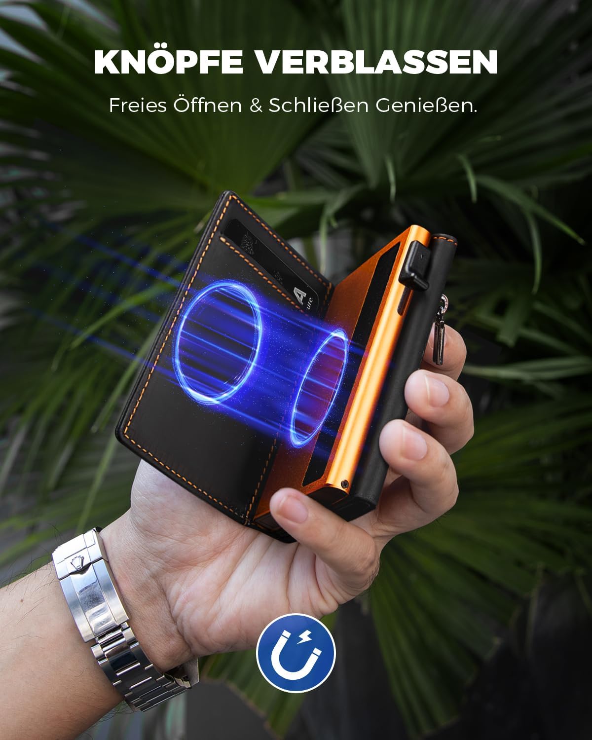 DODENSHA MagSnap Portmonee Herren I Slim Wallet mit Münzfach I Kreditkartenetui Geldbeutel für 10+ Karten I Magnetischer Verschluss Geldbörse Herren I RFID Schutz I SchwarzOrange – Bild 2