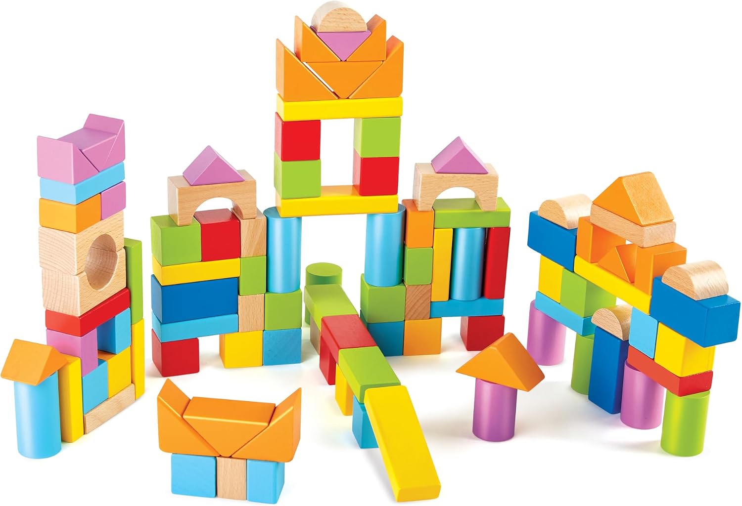Hape Wunderbare Holzbausteine - 101-teiliges Set mit bunten Klötzen, Motorik- und Konstruktionsspielzeug, zur Förderung der Feinmotorik, für Kinder ab 12 Monaten – Bild 2