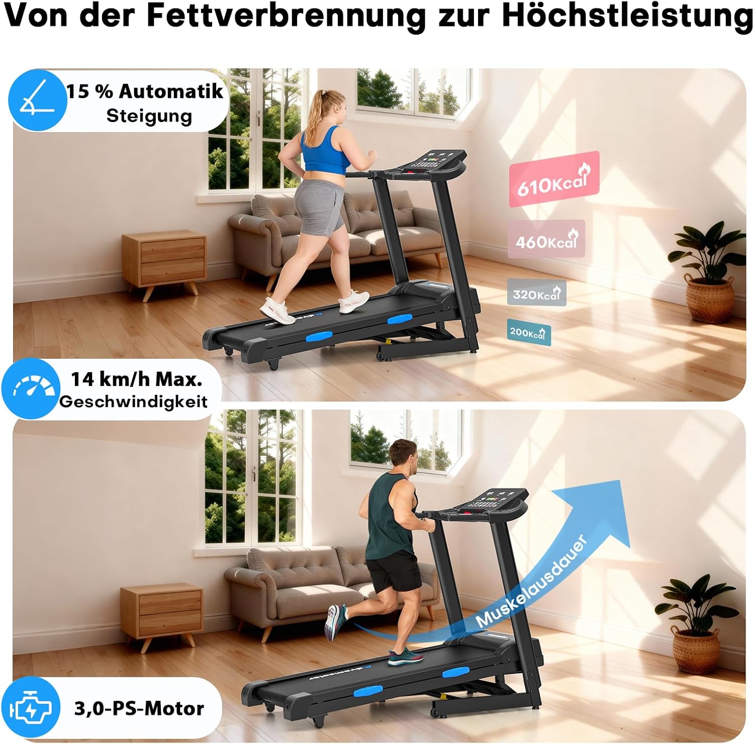 Laufband für Zuhause mit Automatischer Steigung 15% – Bild 3