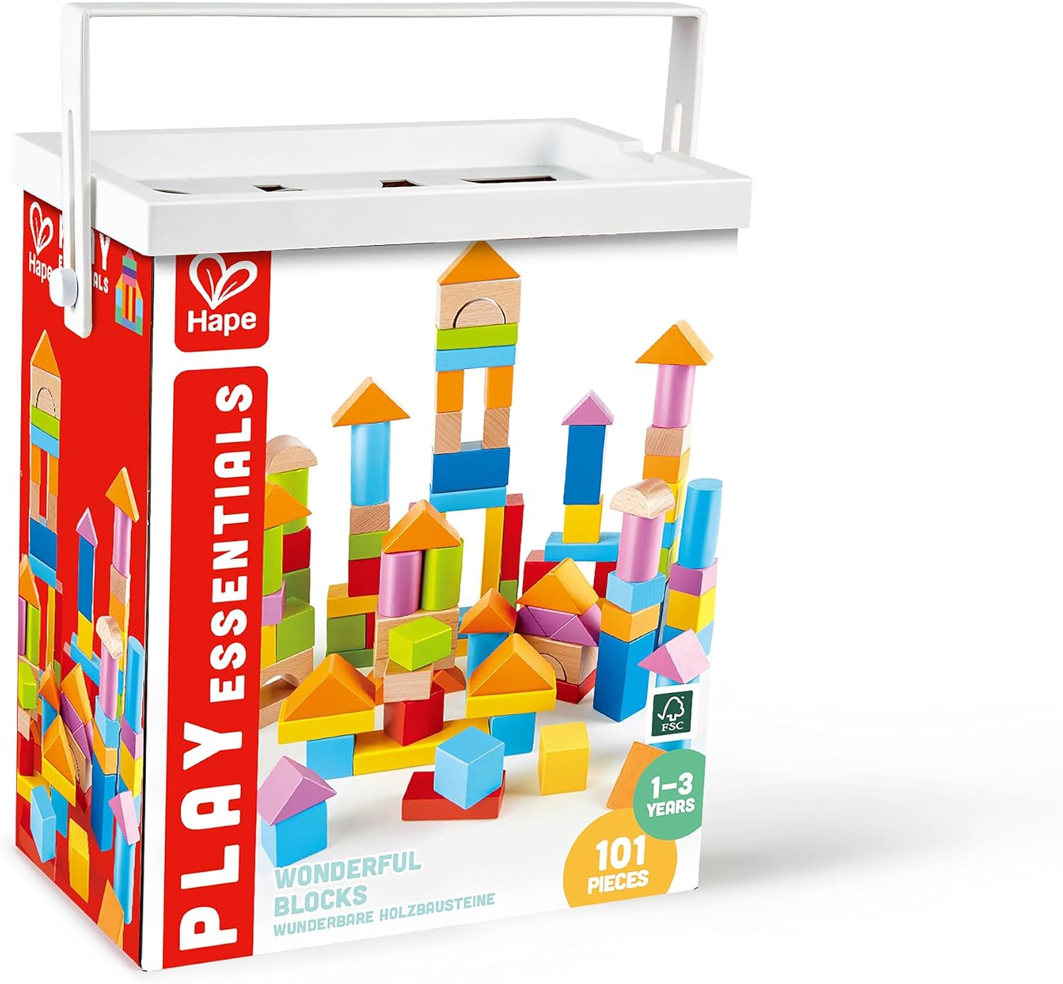 Hape Wunderbare Holzbausteine - 101-teiliges Set mit bunten Klötzen, Motorik- und Konstruktionsspielzeug, zur Förderung der Feinmotorik, für Kinder ab 12 Monaten – Bild 4