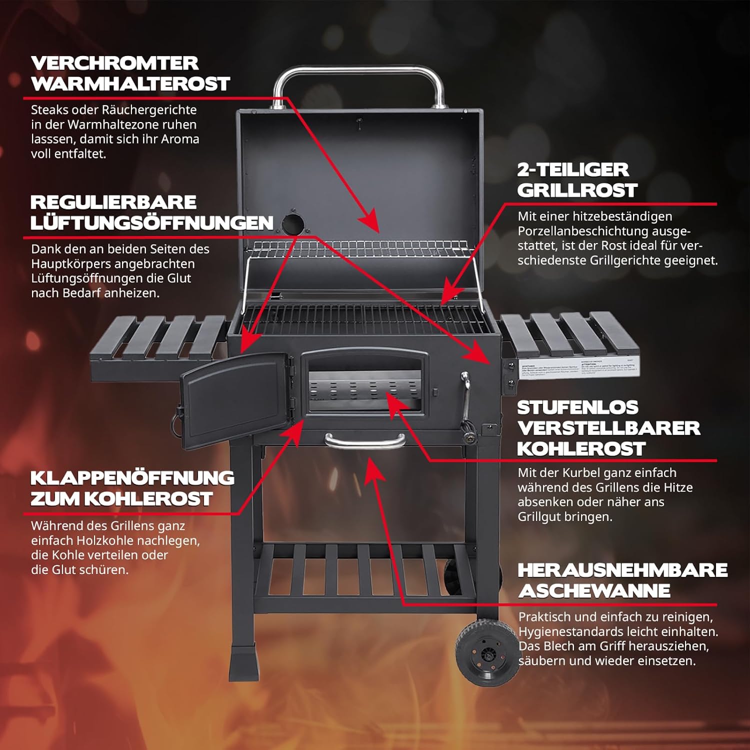 TAINO HERO XL BBQ Smoker GRILLWAGEN Holzkohle Grill Grillkamin Standgrill Räucherofen Zubehör – Bild 4