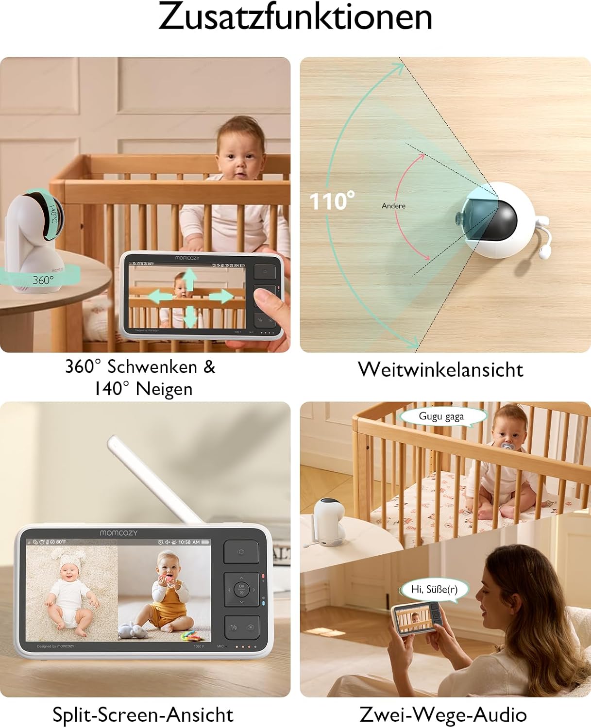 Momcozy BM03 Babyphone mit Kamera ohne WLAN, 5.5 Zoll Baby Monitor – Bild 7
