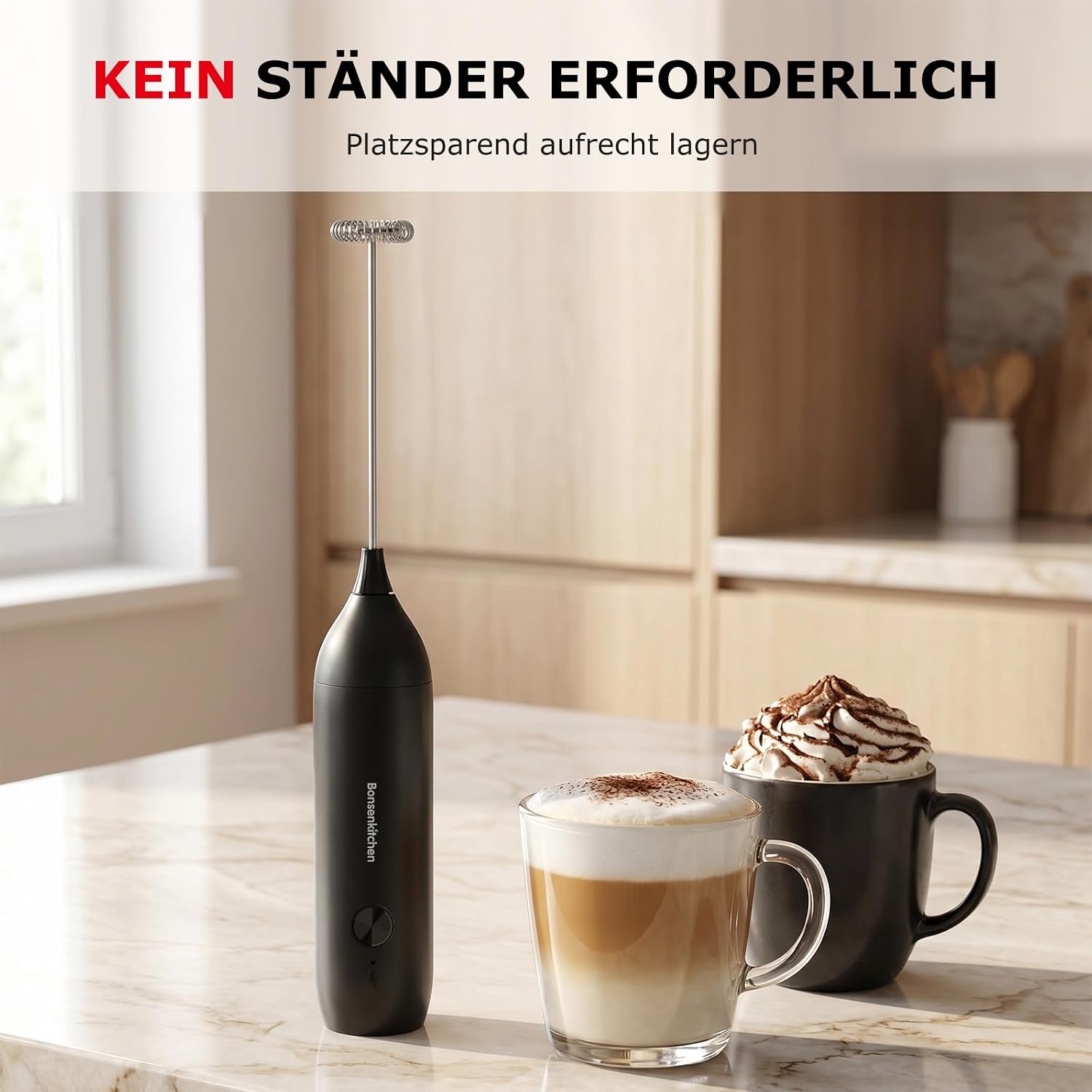 Bonsenkitchen Wiederaufladbarer Milchaufschäumer, Handmilchaufschäumer – Bild 7