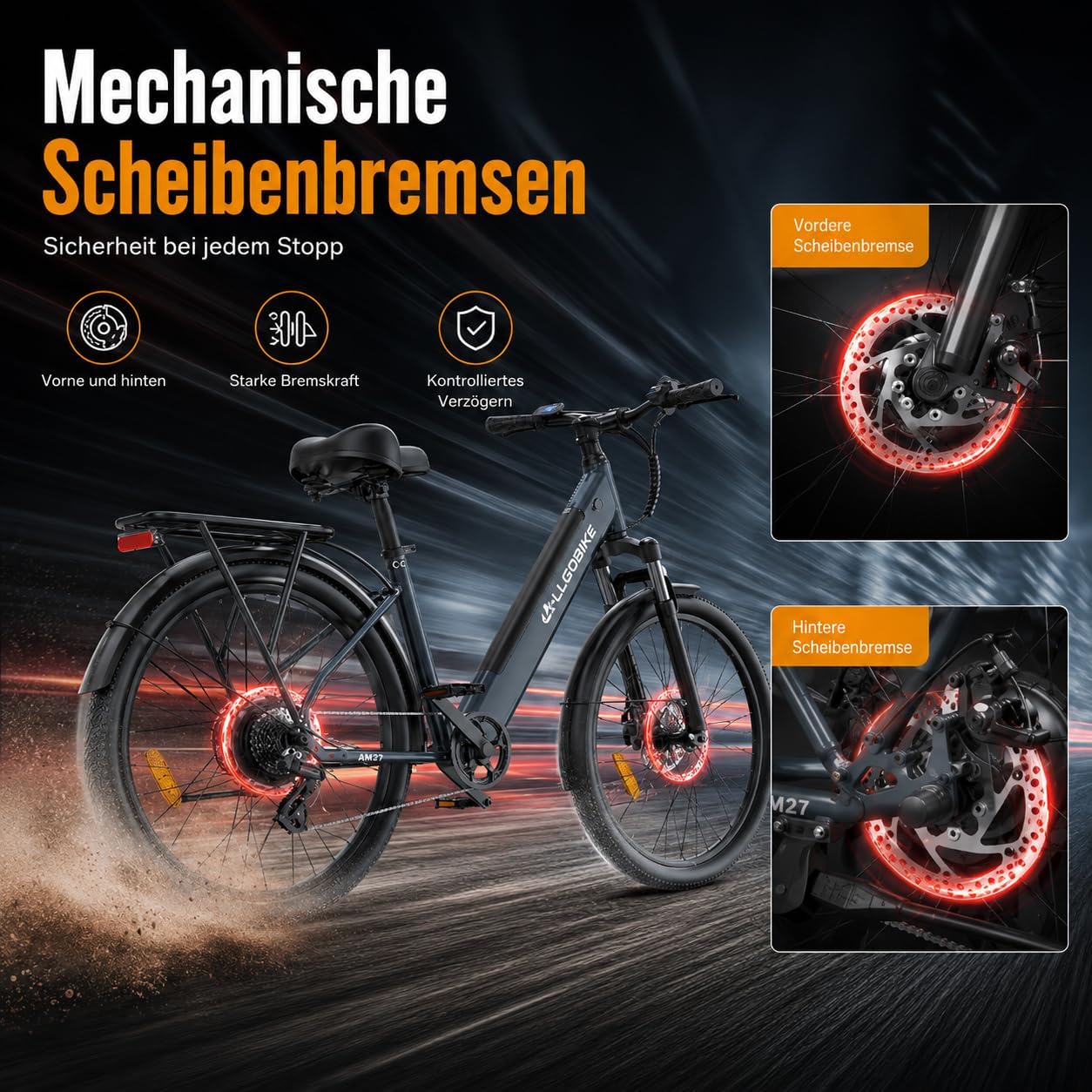 AM27 Elektrofahrrad 27,5 Zoll E-Bike für Damen und Herren 250W Motor 36V 15Ah Akku 25 km/h 7-Gang-Schaltung 3 Unterstützungsstufen Scheibenbremsen LED-Beleuchtung – Bild 5