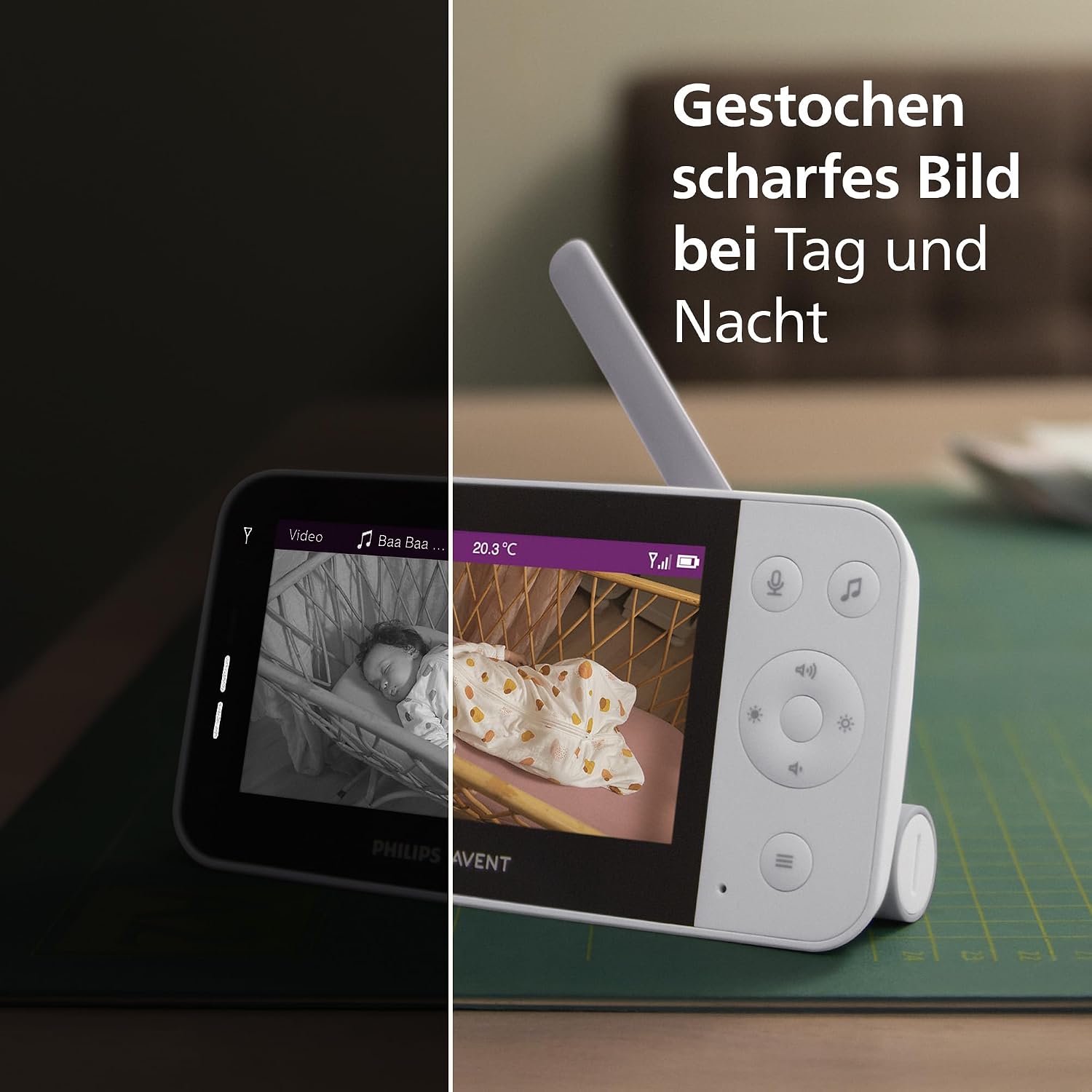 Philips AVENT Connected Babyphone mit Kamera und WLAN, hochwertiger HD-Kamera, Infrarot-Nachtsichtfunktion, Schrei-Erkennung, Gegensprechfunktion, DEKRA Zertifiziert privat und sicher, SCD951/26 – Bild 4