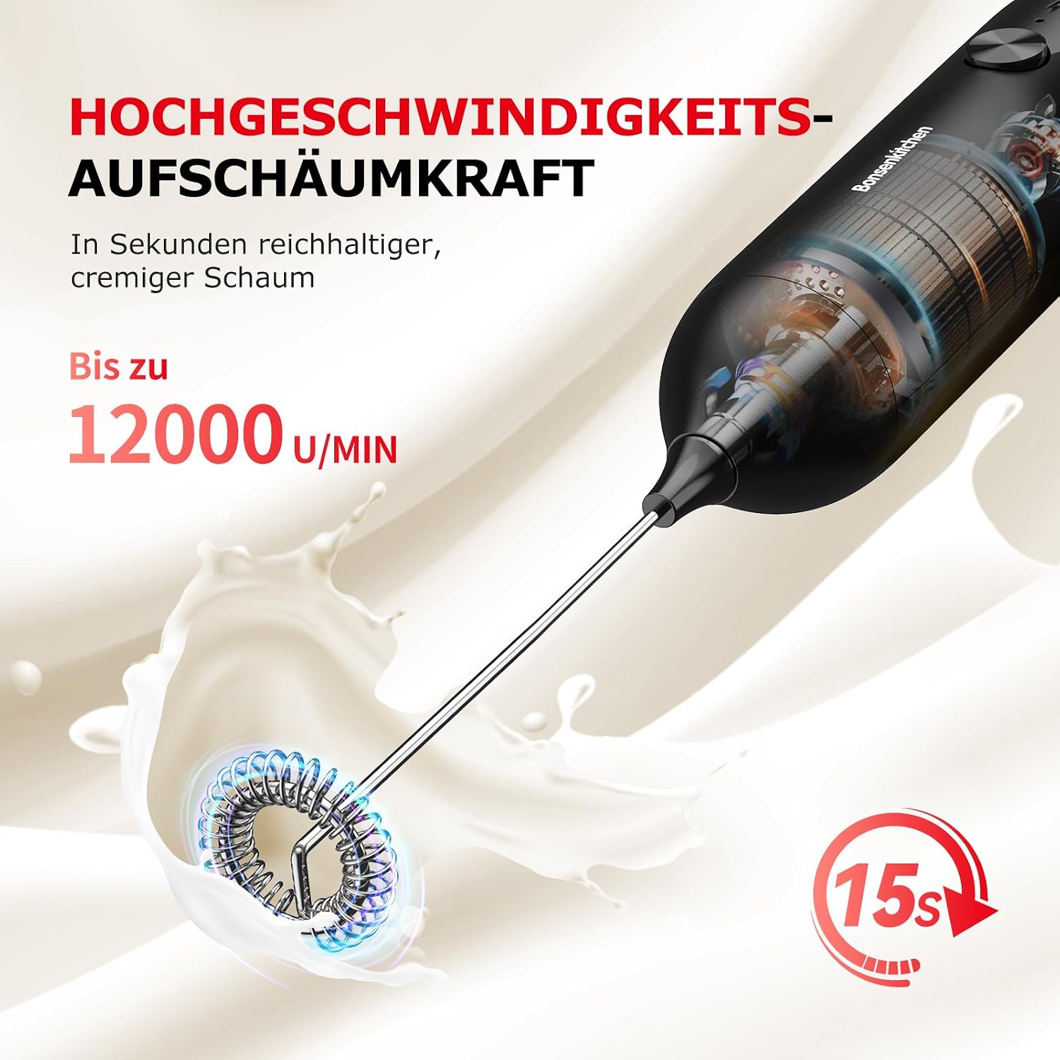 Bonsenkitchen Wiederaufladbarer Milchaufschäumer, Handmilchaufschäumer – Bild 4