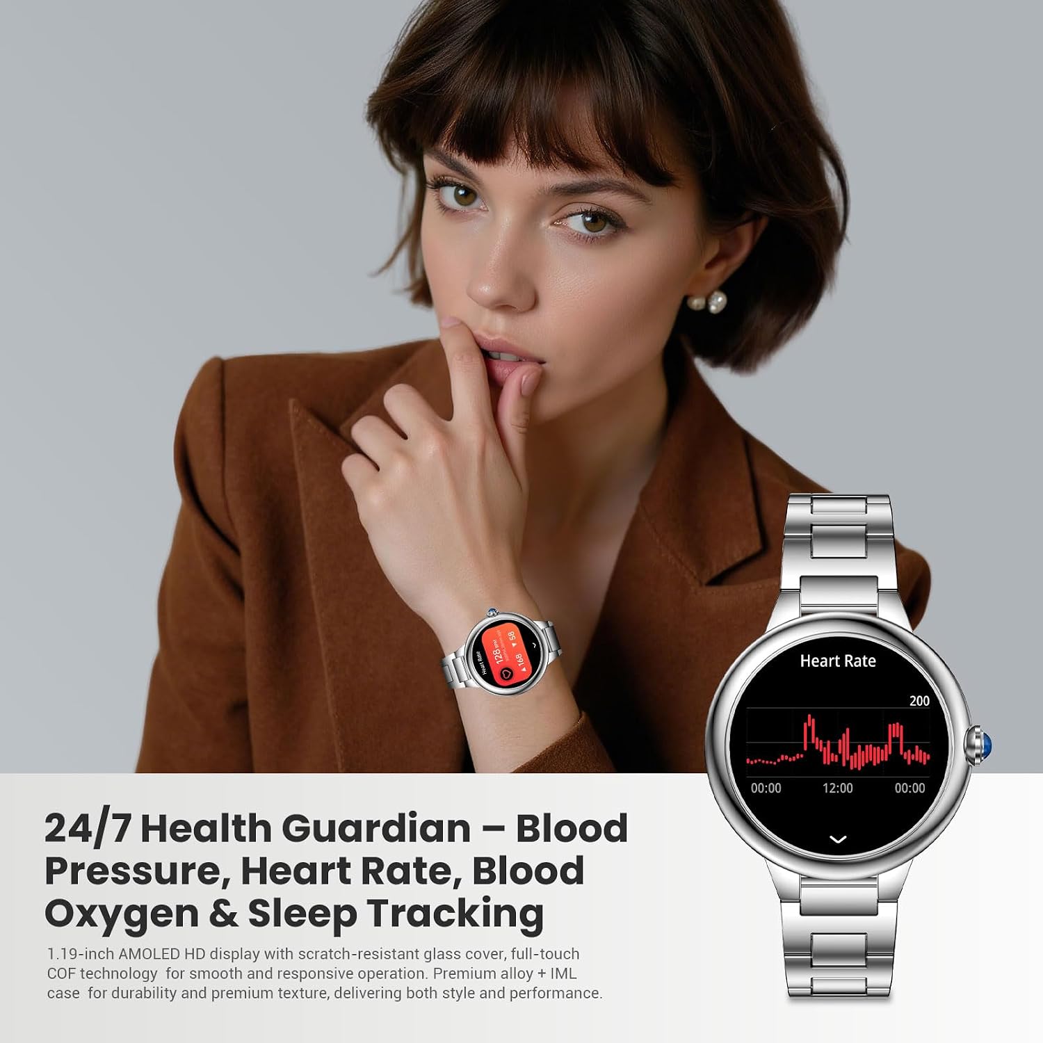 2026 Smartwatch Herren Damen, DAGPT, 1.19" Fitnessuhr Damen, 100+Sportmodi IP67 Wasserdicht Sportuhr, Smart Watch mit Schrittzähler, Herzfrequenz, SpO2, Schlafmonitor, Uhren für iOS Android Silber – Bild 3