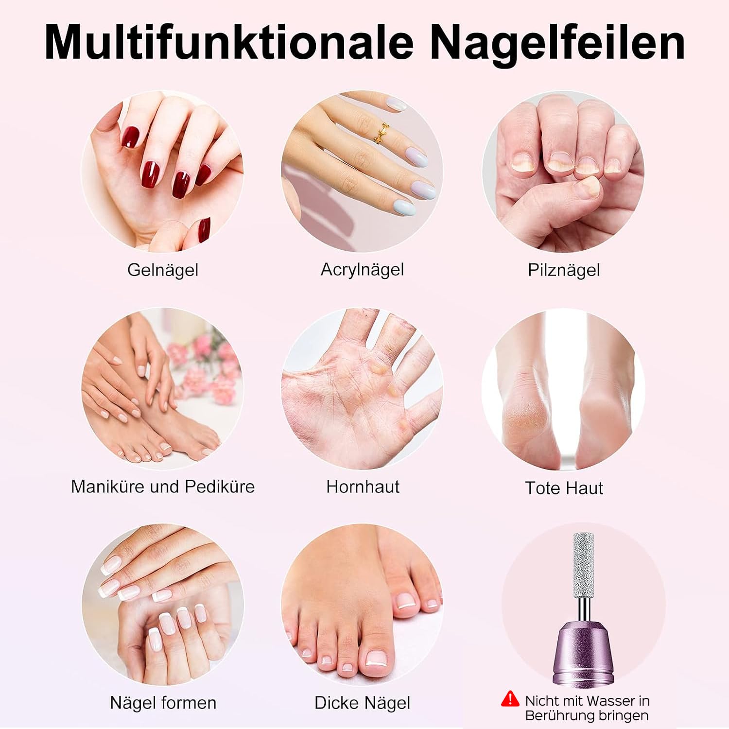 COSLUS C20 Elektrischer Nagelfräser 35000 u/min kabellos 11 in 1, Lila – Bild 6