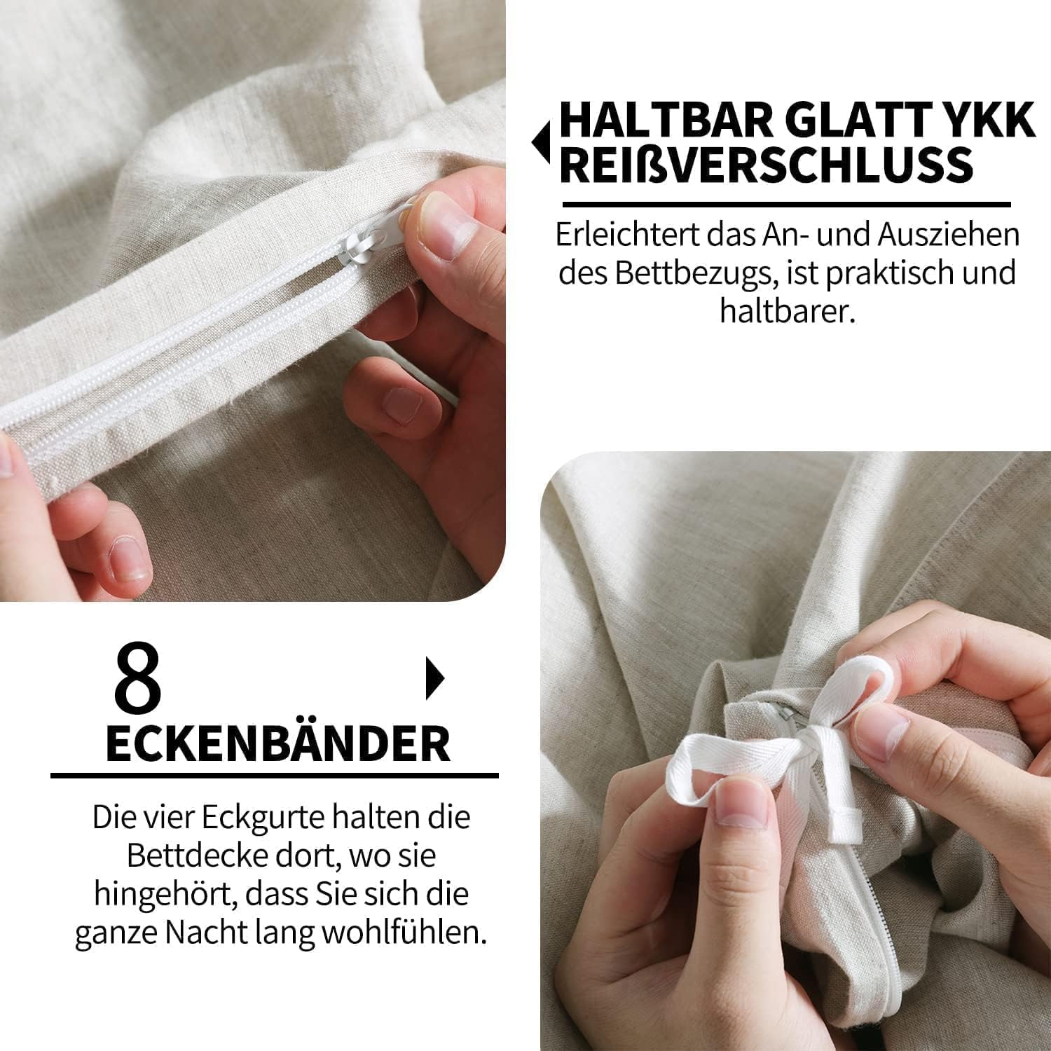 CHUFFED Leinen Bettwäsche 155×220 2teilig Bettwäsche-Sets 100% Naturleinen Bettwäsche Stonewashed-1 Bettbezug 155×220 cm + 1 Kissenbezug 40×80 cm mit Reißverschluss, Weich Atmungsaktiv, Natur Leinen – Bild 3