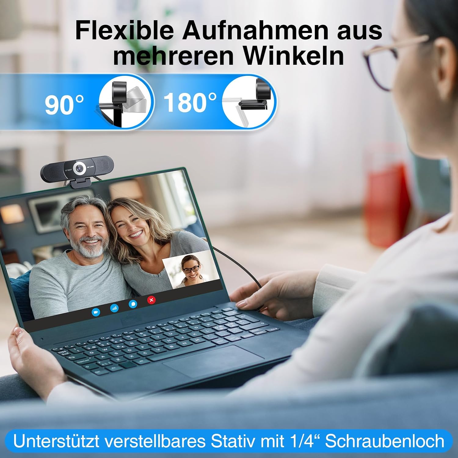 EMEET C980 Pro 4K Webcam mit Lautsprecher & Mikro, 3-in-1 für Meetings 3-in-1 Audio & Video|4 Clear-Mics mit ANC|2 Audio-Lautsprecher|60°-98° Weitwinkel|Plug & Play via USB|Fester Fokus (FF) – Bild 7