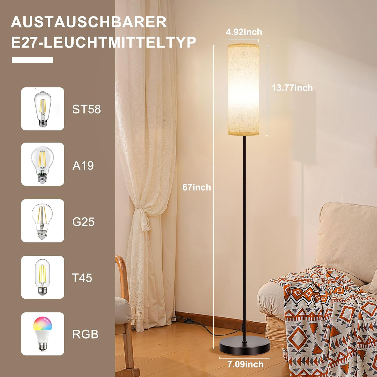 FRIDEKO HOME Stehlampe Wohnzimmer Modern RGB Dimmbar Smart Standleuchte – Bild 4