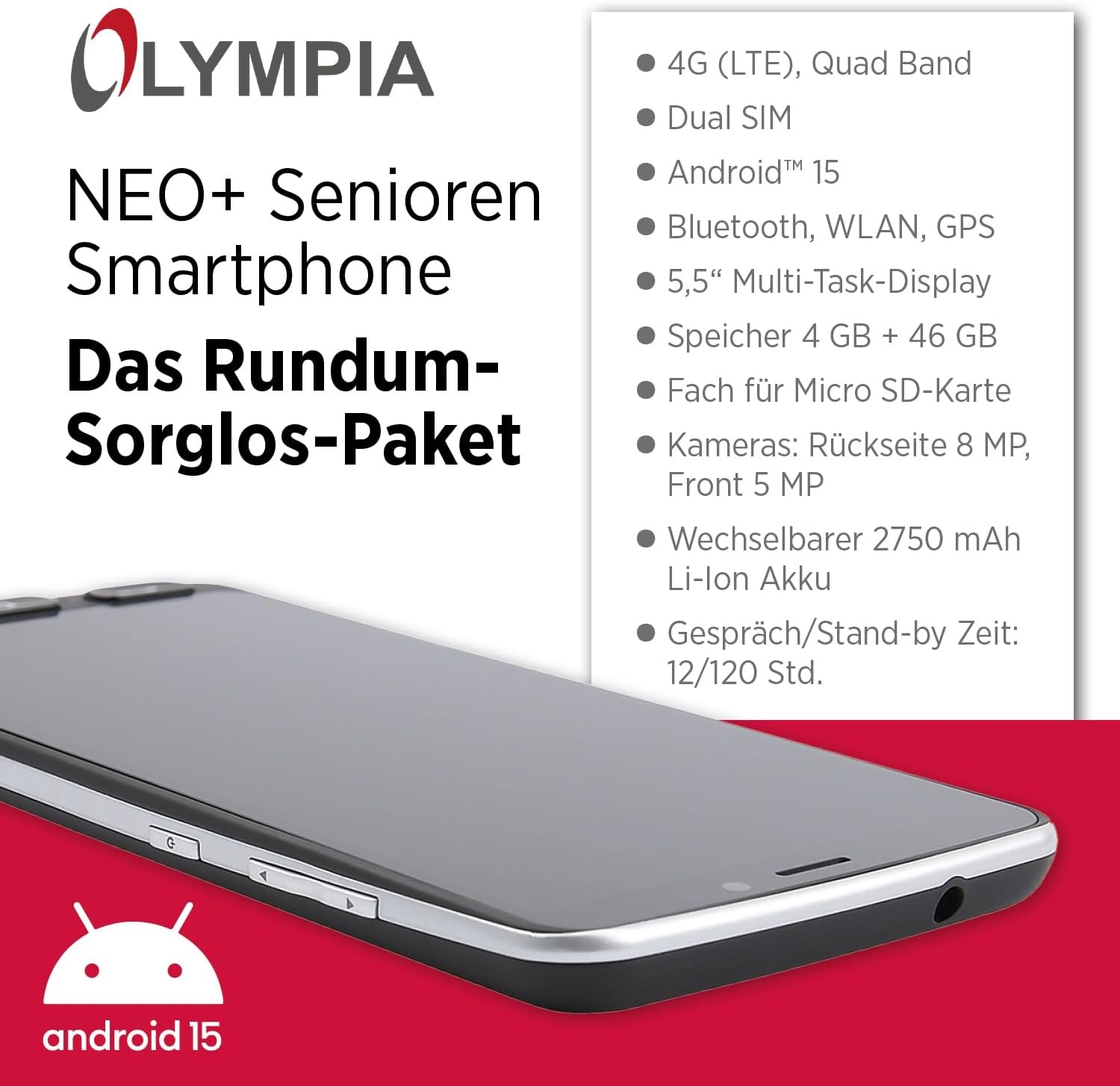 Olympia NEO+ schwarz Seniorenhandy | Senioren Smartphone mit großem Display – Bild 7
