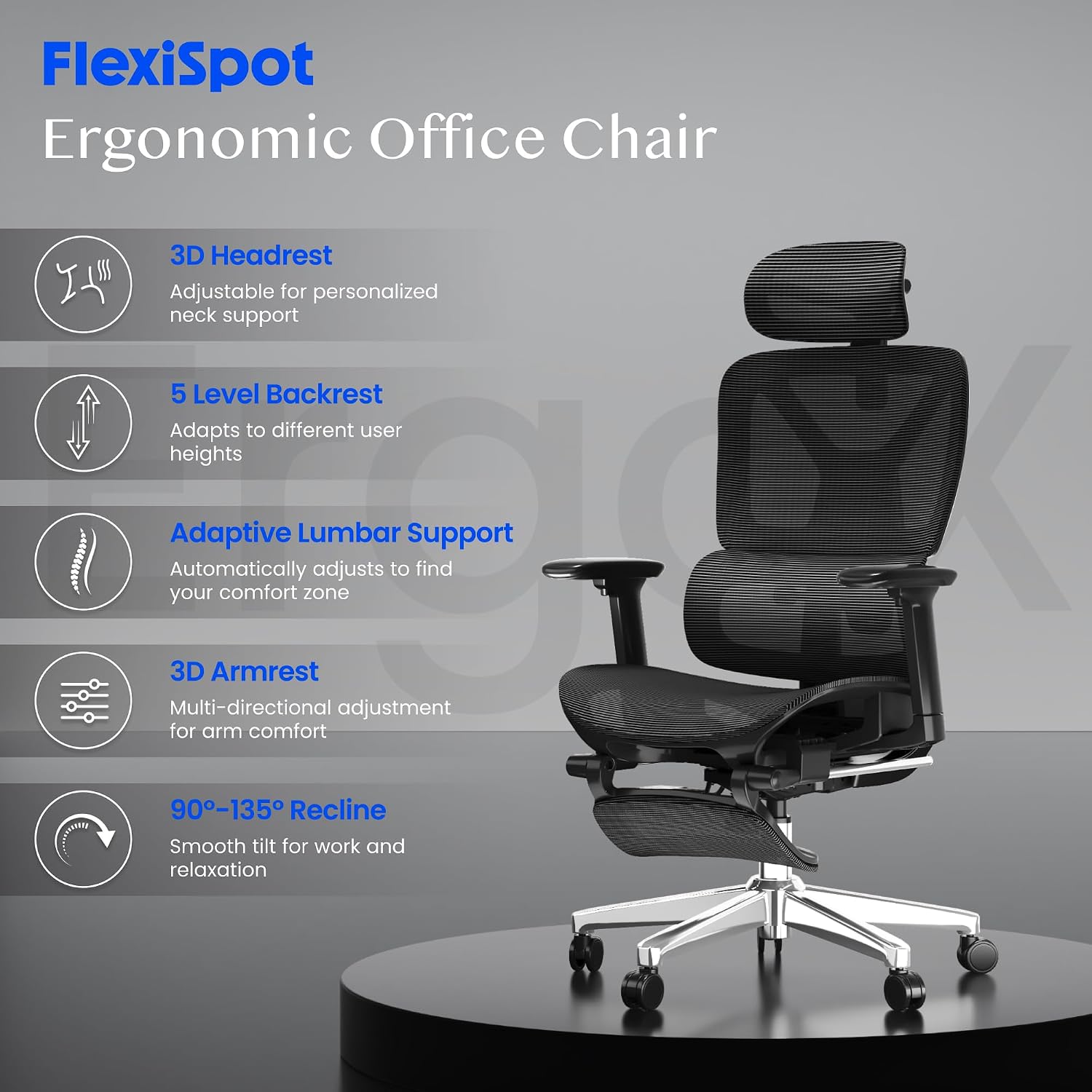 FLEXISPOT Ergonomischer Bürostuhl ErgoX Lite Schwarz – Bild 3
