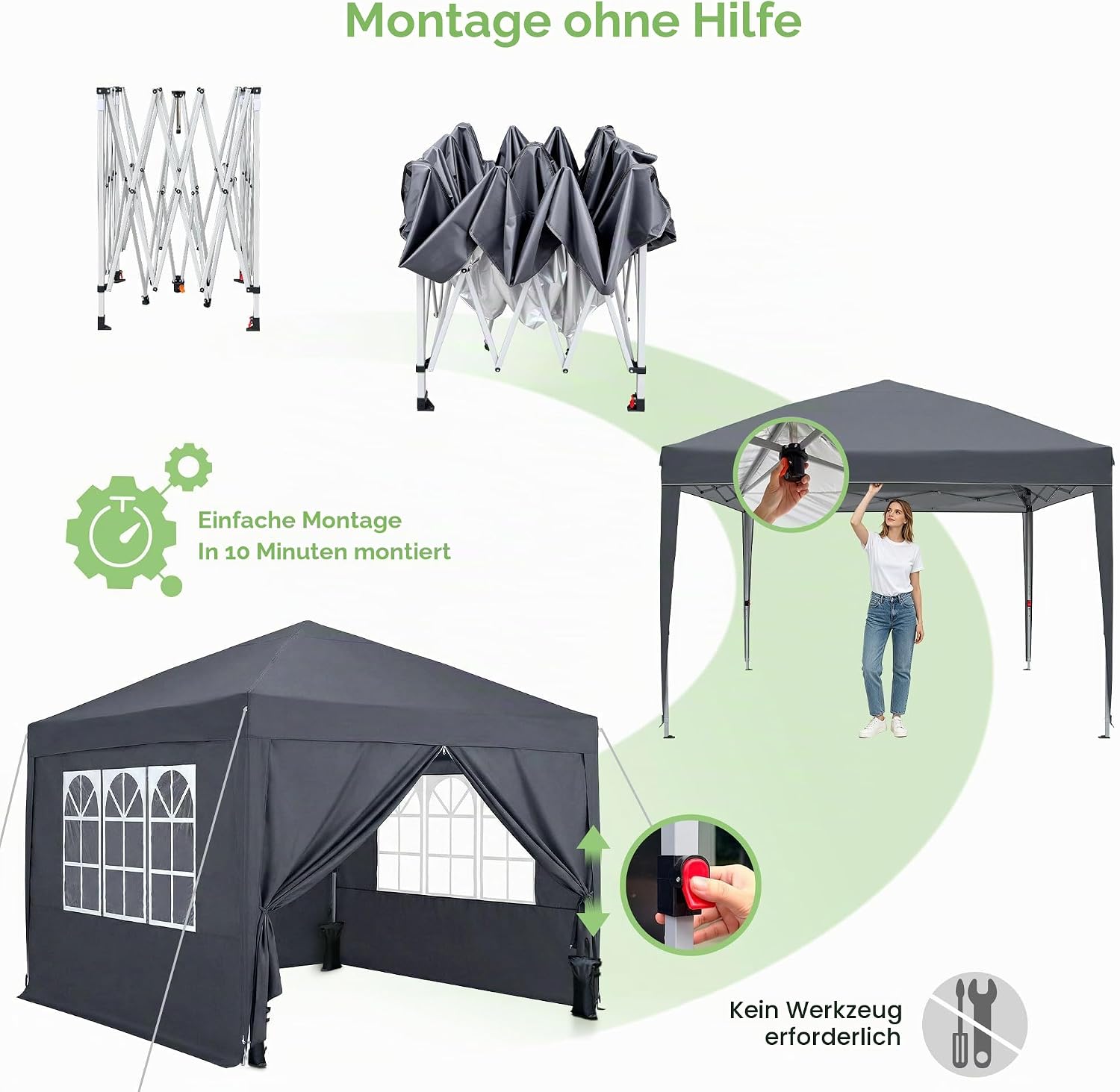 3x3 Faltpavillon, Winterfest Pop Up Pavillon mit 4 Seitenwänden Wasserdicht & Stabil, Höhenverstellbar – Ideal als Partyzelt, Gartenpavillon & Faltzelt für Camping, Festival und Party – Bild 2