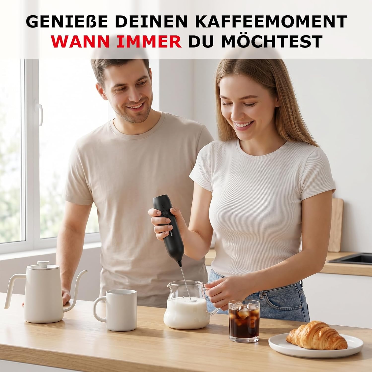 Bonsenkitchen Wiederaufladbarer Milchaufschäumer, Handmilchaufschäumer – Bild 9