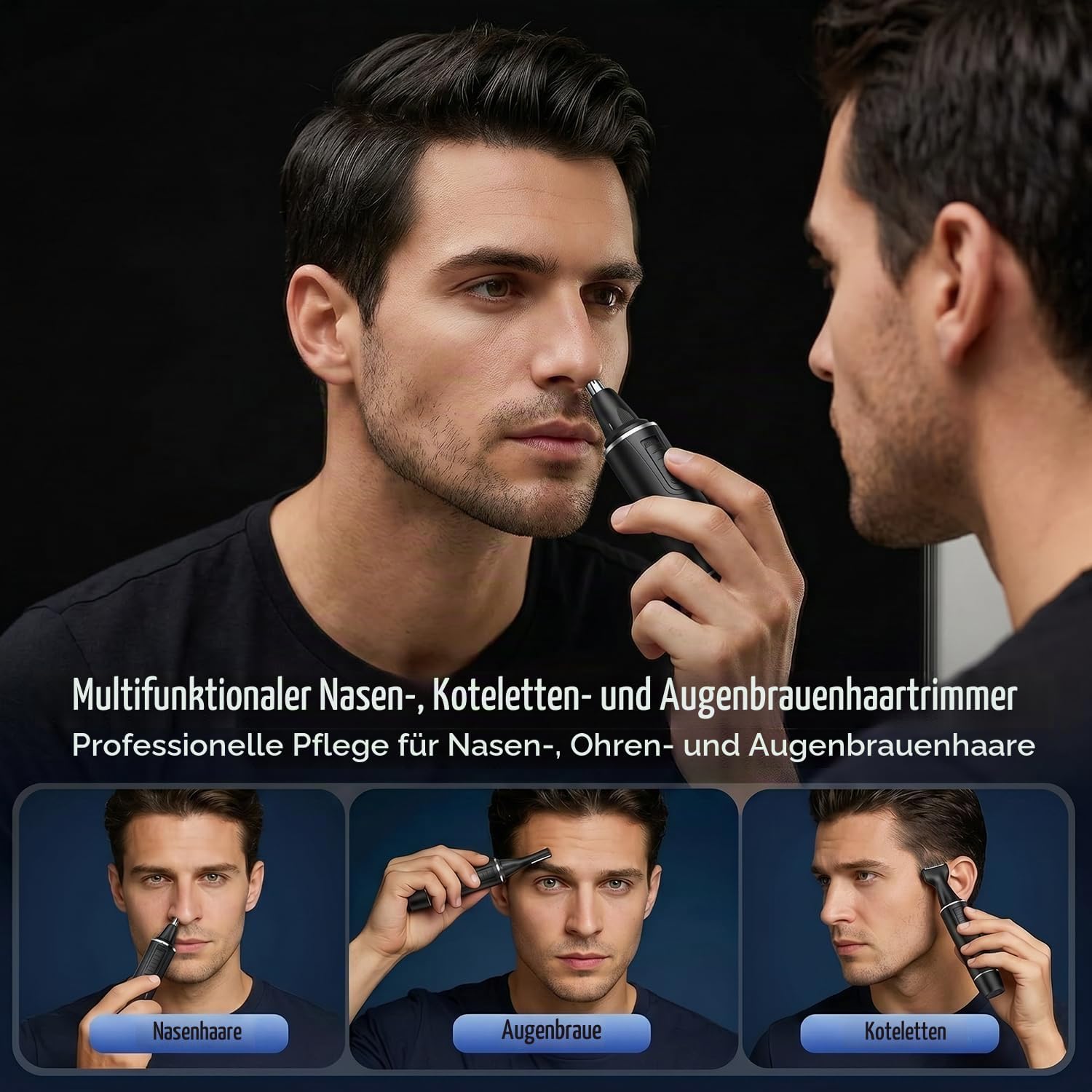 Nasenhaartrimmer Herren, 3 in 1 Nasenhaarentferner und Ohrhaarschneider, USB Wiederaufladbar Ohrhaarschneider mit PrecisionTrim-Technologie, Doppelschneideklingen, IPX7 Wasserdicht, Einfache Reinigung – Bild 2