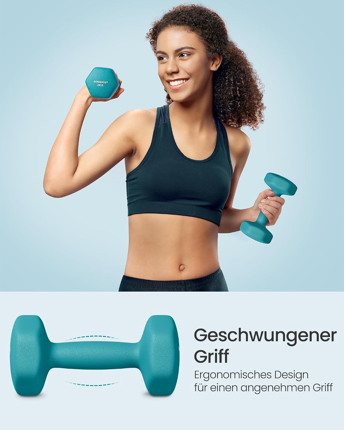 SONGMICS Kurzhantel Set, Hexagon, mit Hantelständer, PVC-Beschichtung, limettengrün, aquamarin, dunkelgrau, hellgrau, rosa, blau, schwarz – Bild 3