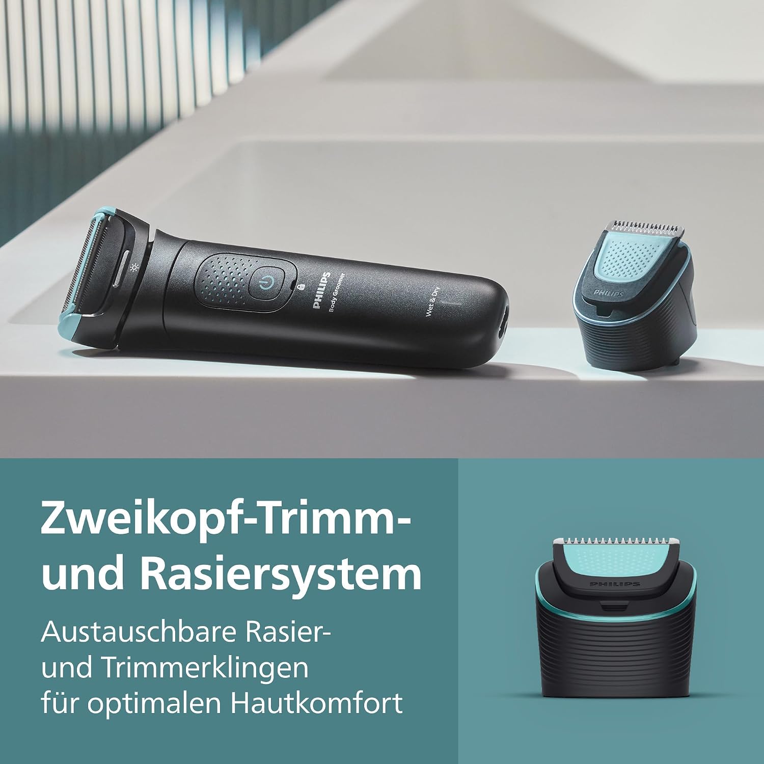 Philips Bodygroom Series 7000 – Trimmer für Männer, flexiblem 2D-Scherkopf Dreifachschutz -austauschbare Scherköpfe, Nutzung im Intimbereich, 100% duschfest, 120 Min. Laufzeit, Modell BG7480/15 – Bild 6