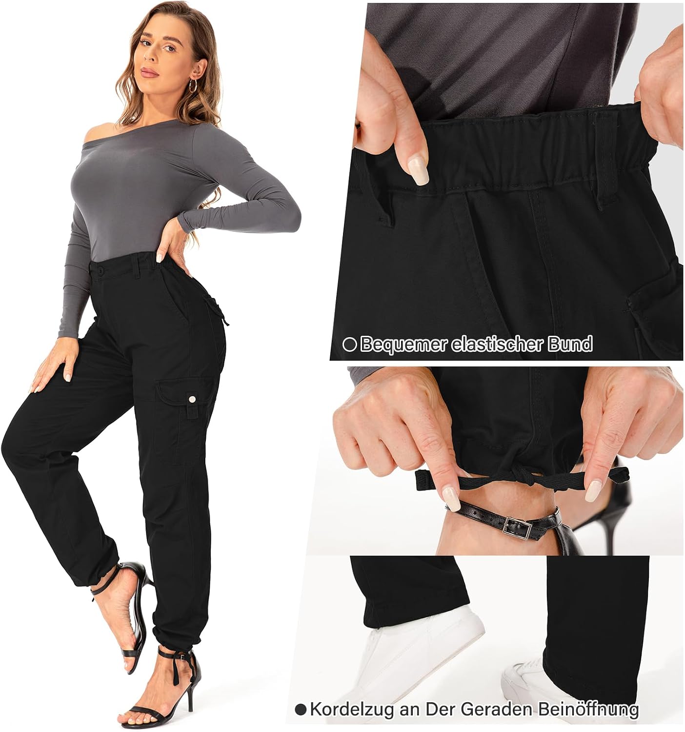 yeyity Cargohose Damen Hosen Multi Taschen Baumwolle Arbeitshose – Bild 7