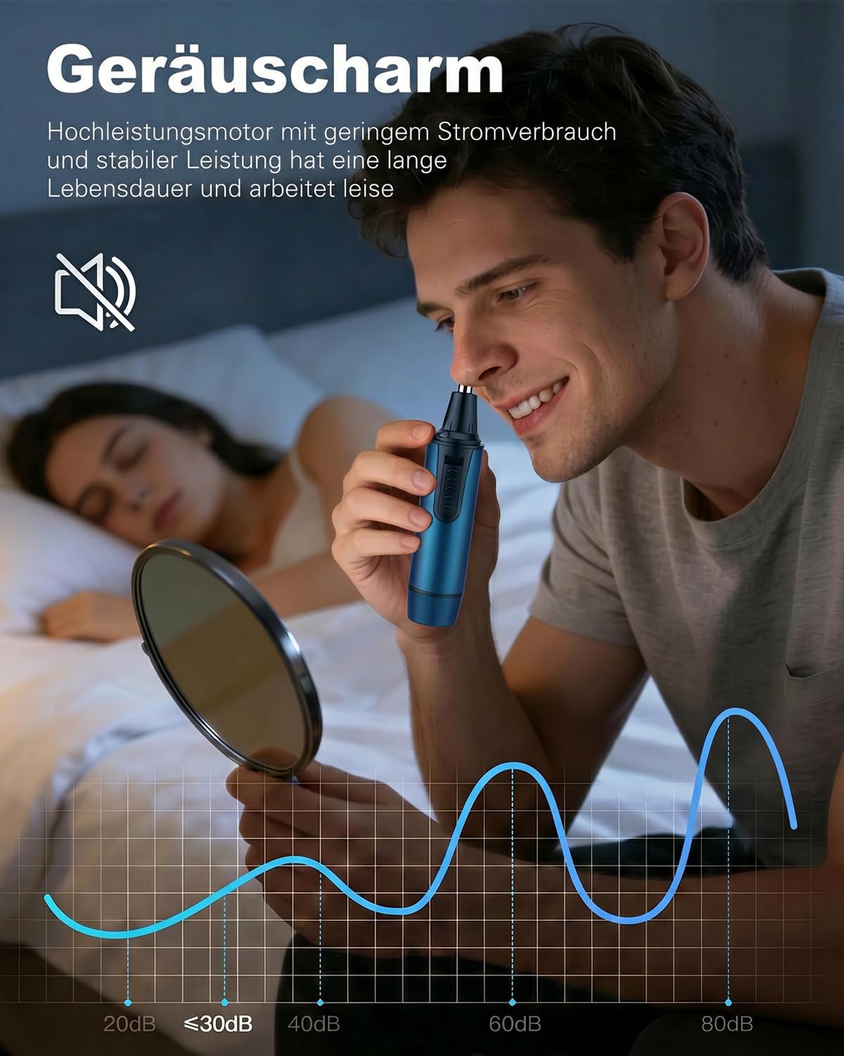 Nasenhaartrimmer Herren, USB Wiederaufladbar Nasenhaarschneider 3 in 1 Set Ohrhaarschneider mit Doppelschneideklingen, Schmerzfreier Augenbrauen und esichtshaartrimmer für Männer und Frauen – Bild 6