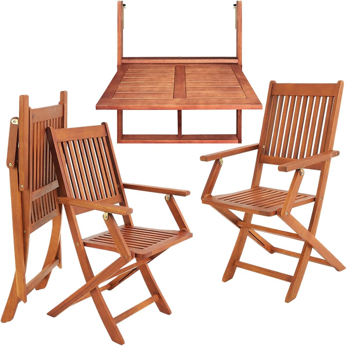 CASARIA Balkonmöbel Stuhlset, 2 Personen, klappbarer Geländertisch, braun – Bild 8