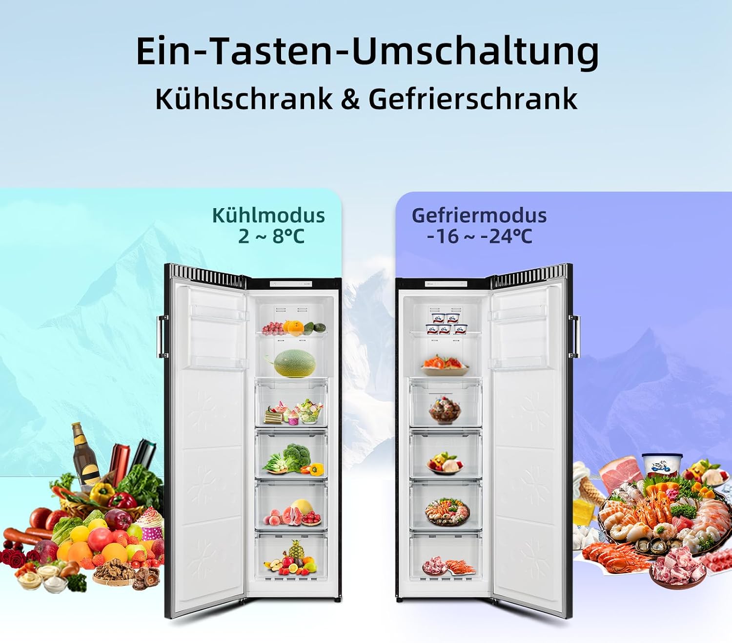 CHiQ Gefrierschrank NoFrost(-24℃), 206L, 170 cm Höhe, LED-Beleuchtung – Bild 5