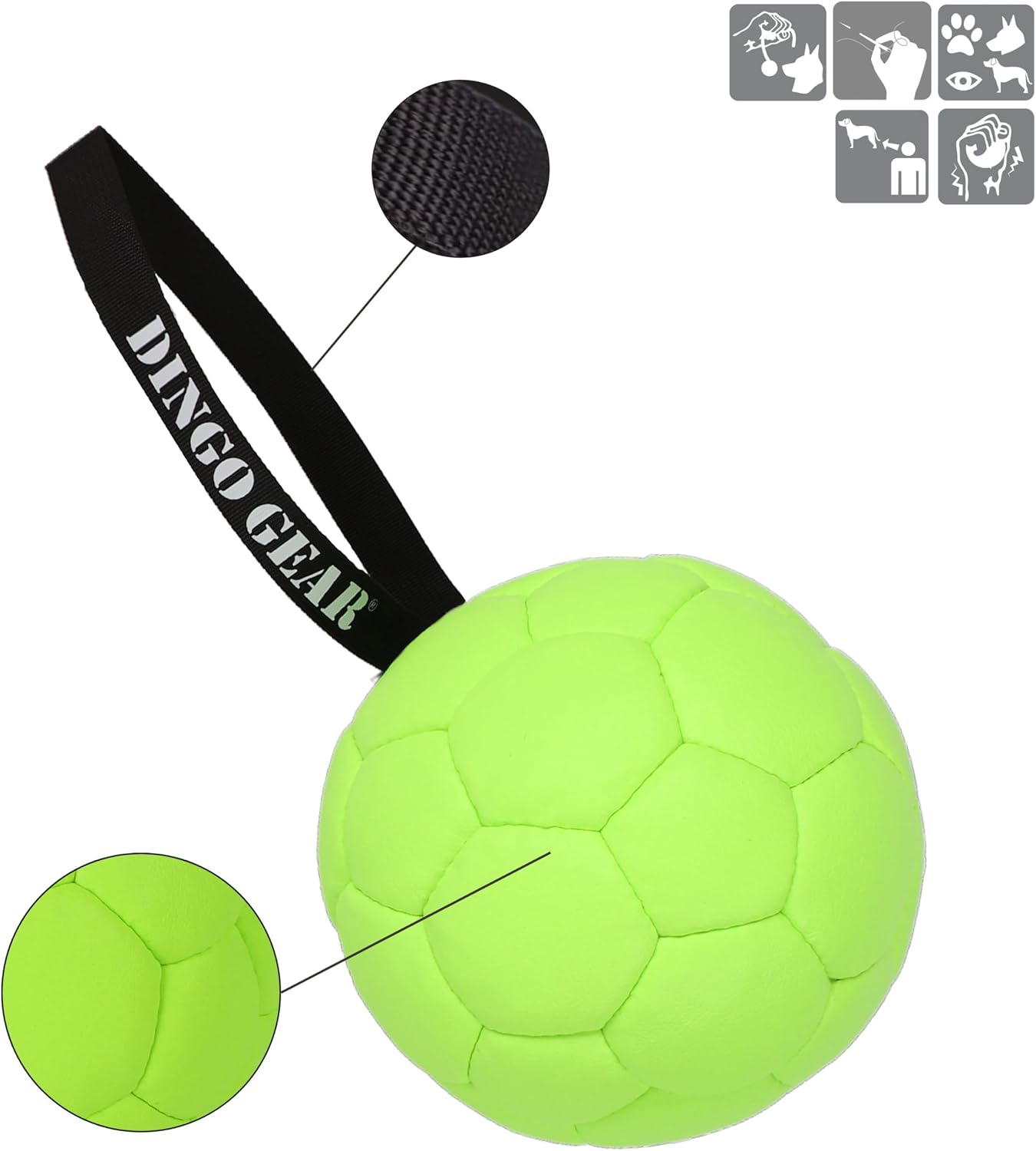 Dingo Gear Ball mit Schlaufe gefüllt vollball aus Eco Leder Durchmesser von 18 cm Hundespielzeug Trainings Ball Hundetraining Spaß für Hund Grün Neon S02699 – Bild 4