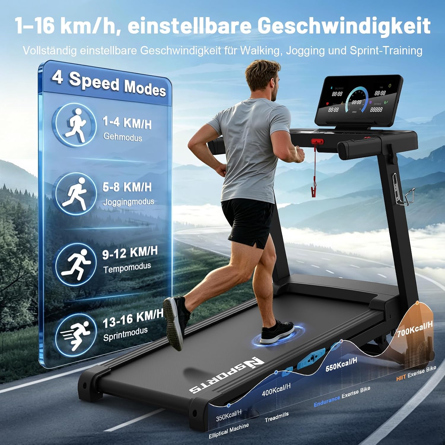 Neezee Laufband für Zuhause Klappbares,20% Steigung,1-16 km/h,4.5PS,150kg – Bild 4