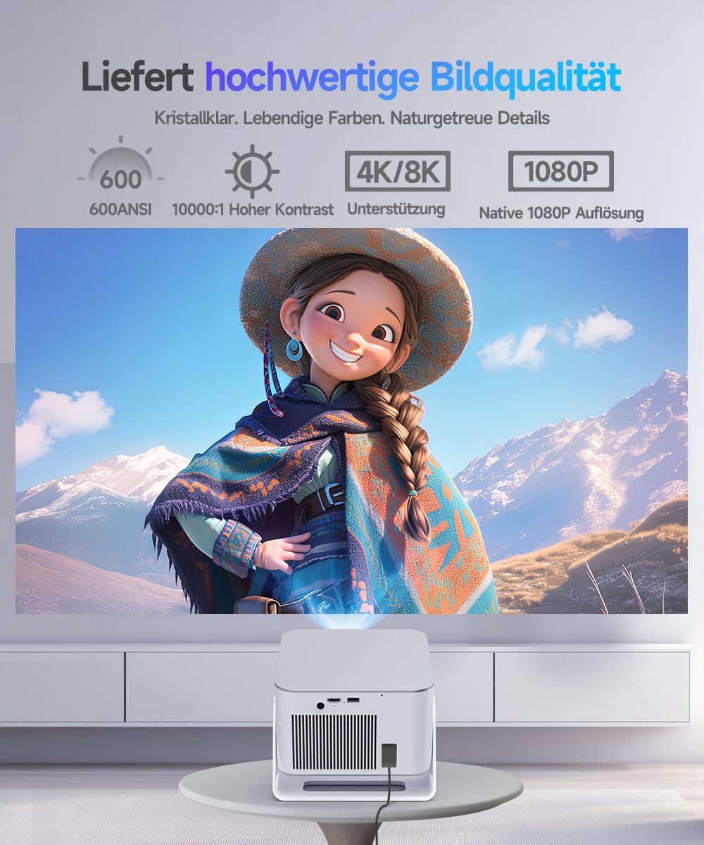 Mini Beamer Projektor 4K/8K Unterstützt, Native 1080P 600 ANSI für Heimkino – Bild 3
